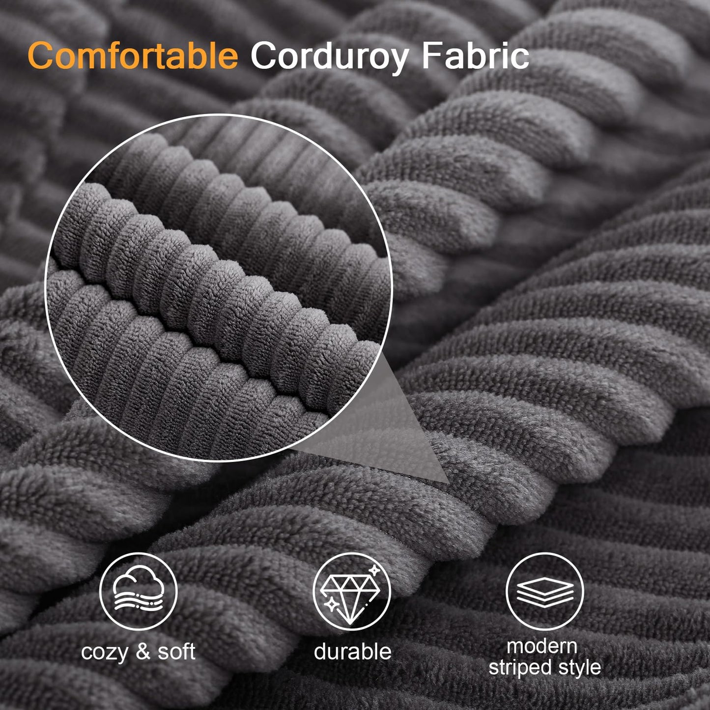 COMAX Convertible Sofa Bed Queen, Folding Fold Out Couch Bed, Floor Couch Corduroy Sleeper Mattress with Back Pillows, Boneless Sofa Comfy Lounge Loveseat for Living Room Bedroom, Dark Grey