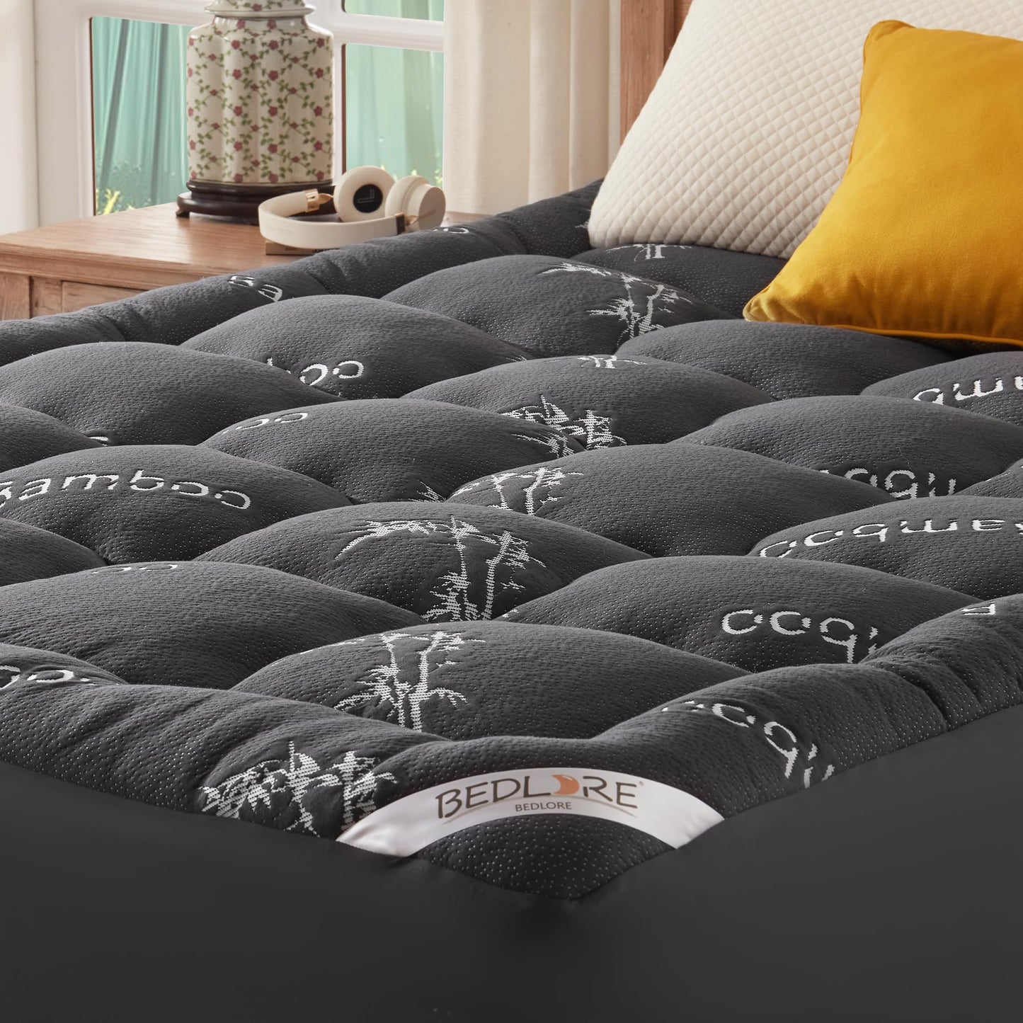 BEDLORE Queen Mattress Topper Viscose Derived from Bamboo, Thick Pillow Top Mattress Pad with Stretchable Pockets for 6-18 inches Mattress, Soft Mattress Topper for Back Pain Relief(Dark Gray)