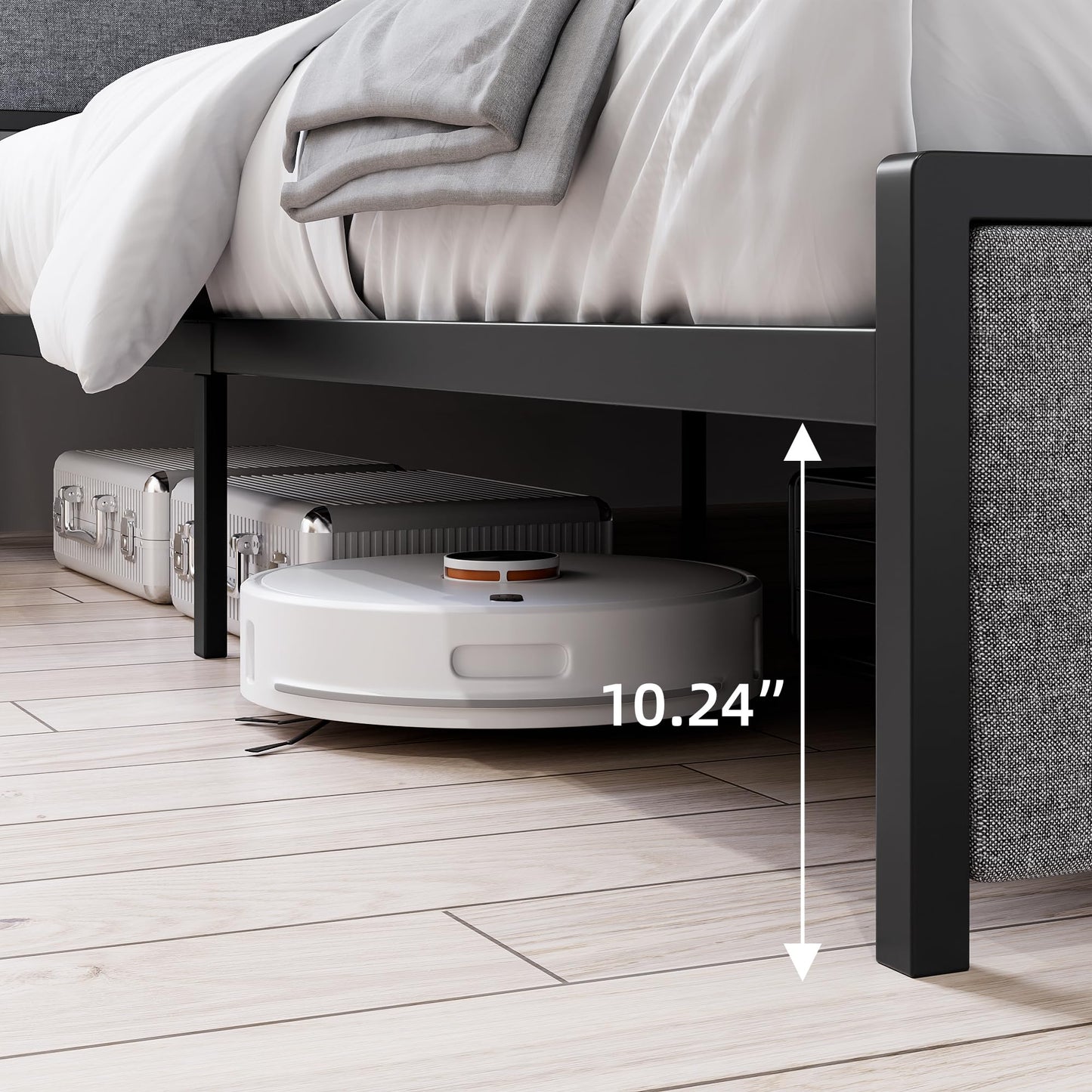 GarveeHome King Size Bed Frame with 2 Storage Drawers and USB Ports, Modern Platform Bed with Upholstered Shelf Headboard, Sturdy, Noise Free, No Box Spring Needed, Gray