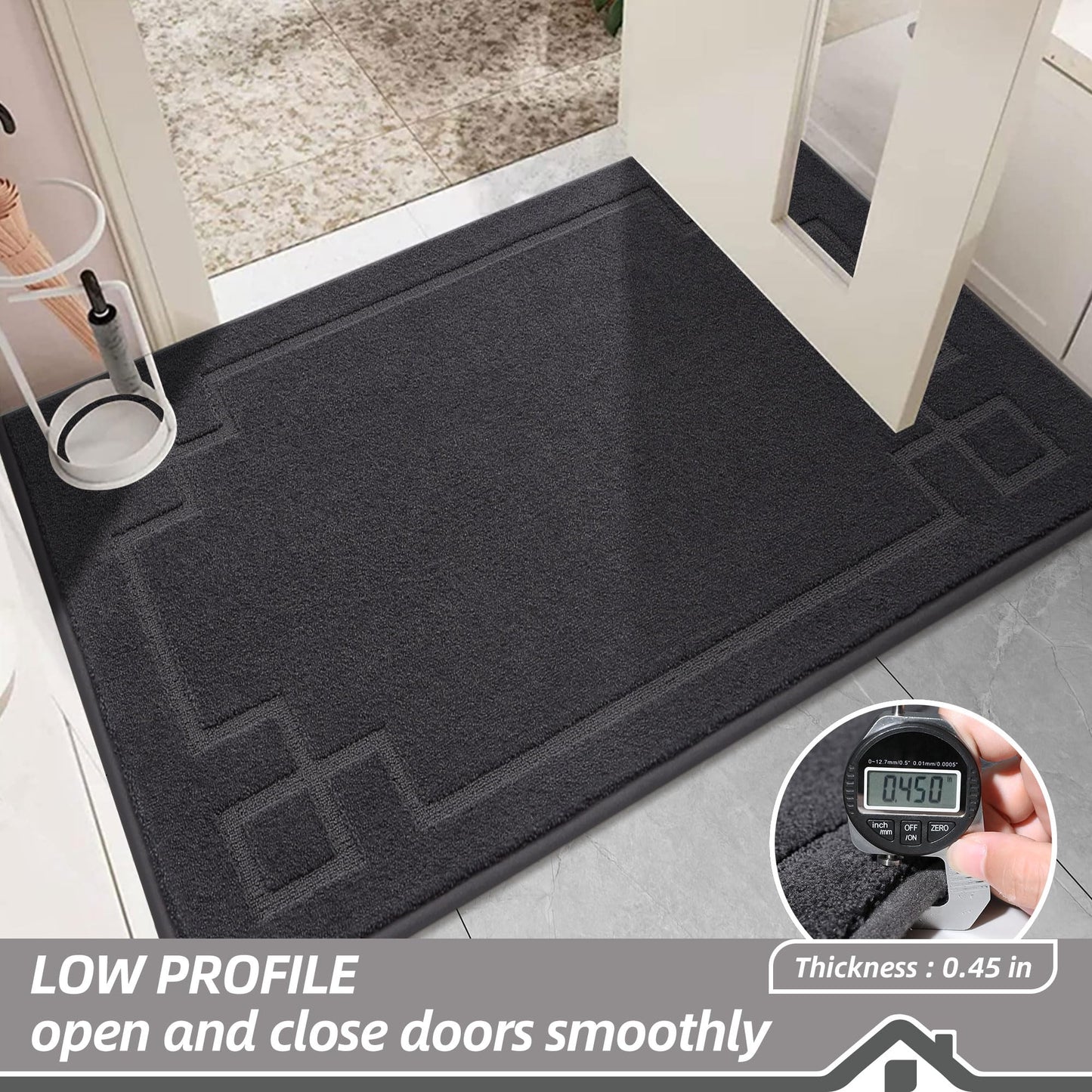 BEQHAUSE Door Mat 36" x 60", Non-Slip Door Mats Indoor Entryway Rugs Washable Low-Profile Absorbent and Stain Resist Floor Mats, Dog Door Mat for Front Back Door, Muddy Wet Shoes & Paws, Dark Grey