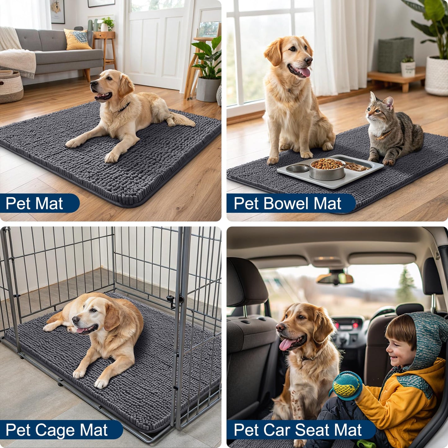 Smiry Dog Door Mat for Muddy Paws 40x32, Absorbs Moisture and Dirt Doormat, Non-Slip Washable Quick Dry Chenille Front Door Mat Indoor Entrance, Entryway Carpet for Inside Floor, Dark Grey