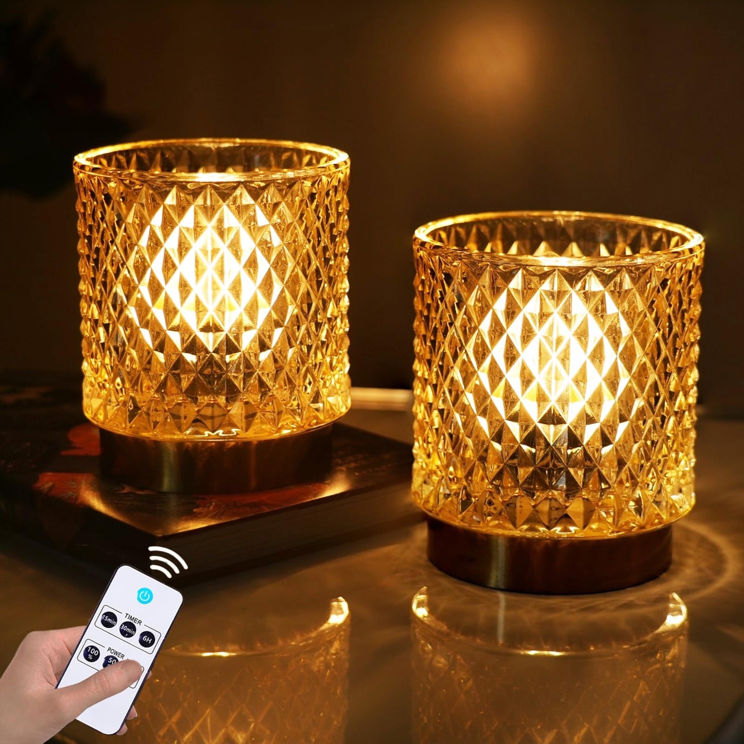 SJIE Battery Operated Lamp - Stylish Small Lamps Decorative with Timer & 3 Light Modes, No Plug in Lamps Cordless Battery Table Lamps for Bedroom/Bathroom/Fireplace(with Remote Control)