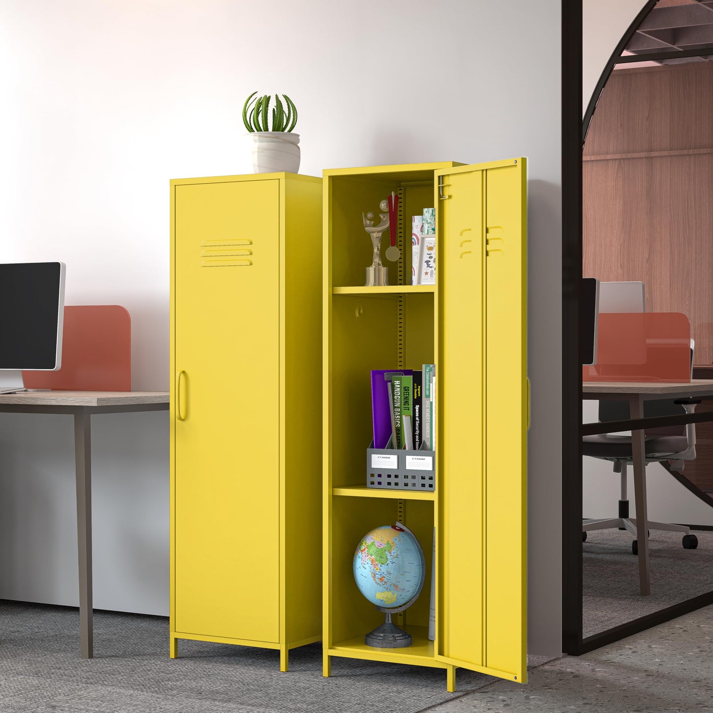 erosoei 1 Door 51.3" Metal Locker Storage Cabinet Steel Kids Wardrobe Changing Room Locker Cabinet Box with 2 Adjustable Shelves Steel Locker File Cabinet Organizer for School Gym Home Office