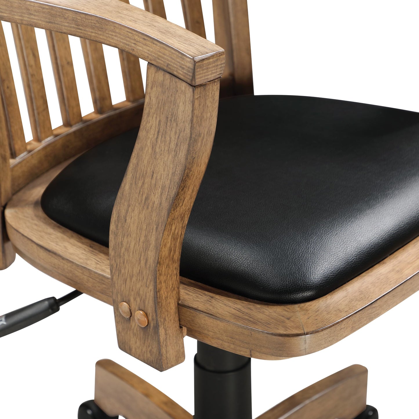 OSP Home Furnishings Deluxe Wood Banker's Desk Chair with Padded Seat, Adjustable Height and Locking Tilt, Fruitwood Finish and Black Vinyl