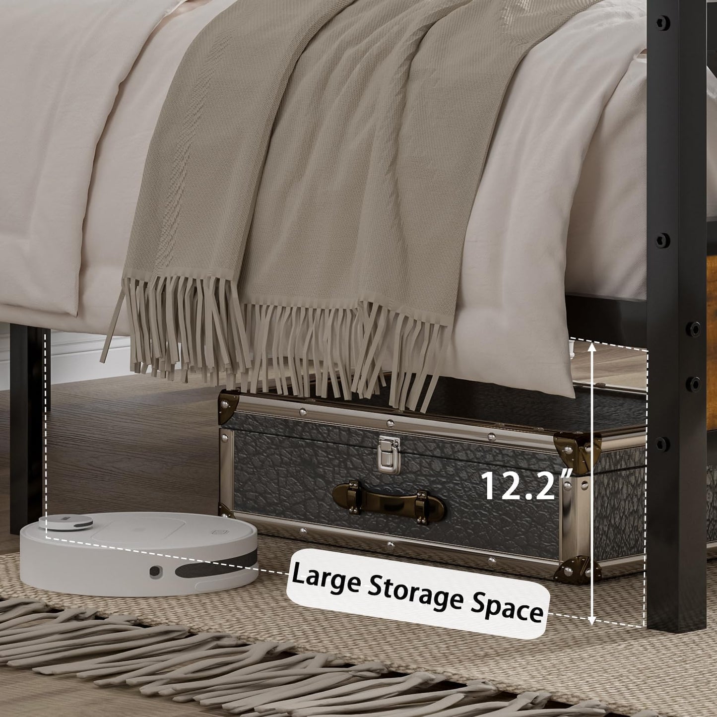 Queen Bed Frame with Headboard, Industrial 51.2" Tall Headboard, Queen Platform Bed Frame with Heavy Duty Metal Slats Support, No Box Spring Needed, Noise-Free, Easy Assembly, Rustic Brown