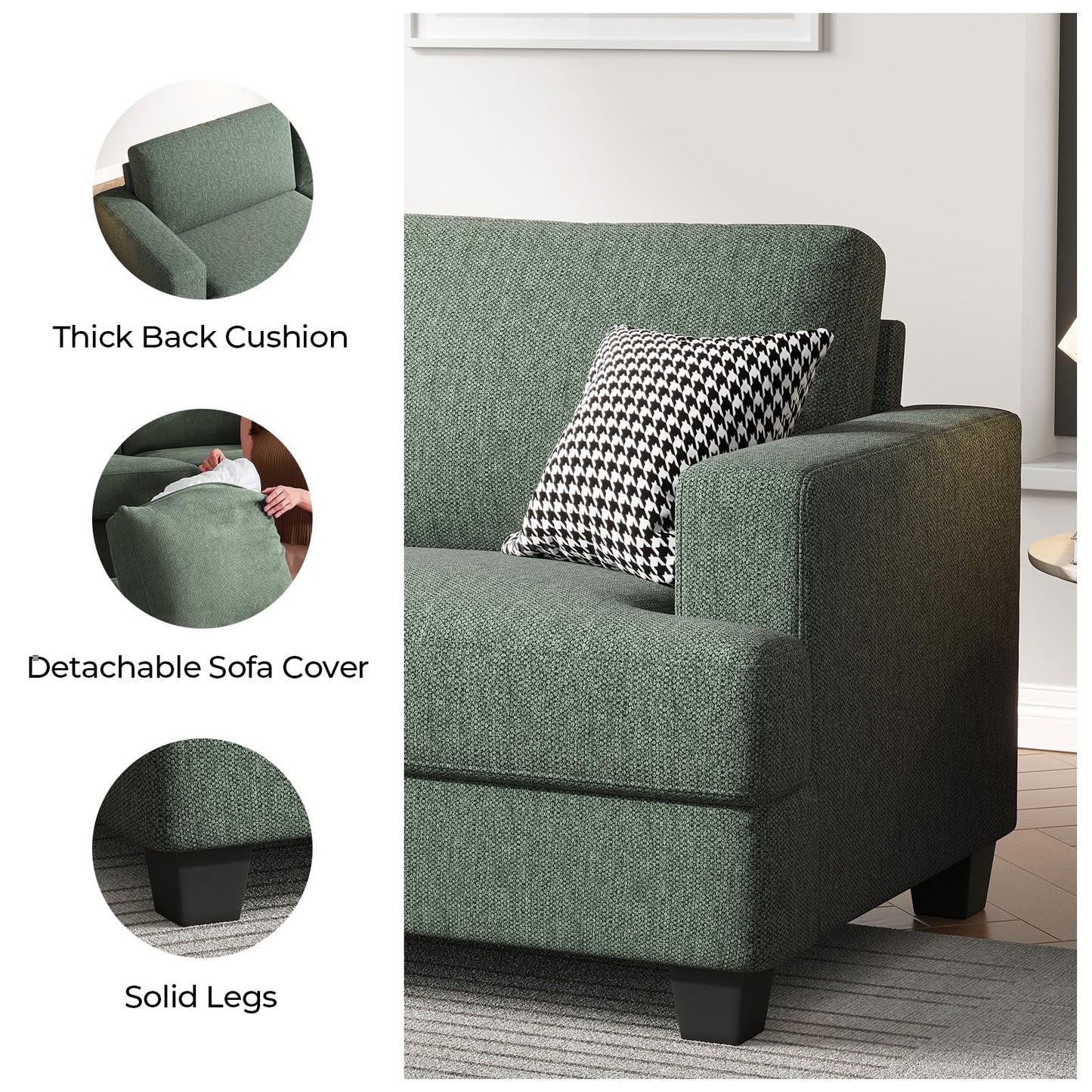 COPIAE 84 Inch Sofa with Extra Deep Seats Oversize, Linen Fabric 2 Seater Sofa for Living Room,Modern Couch and Loveseat, Comfy Armrests and Seats and Backrests, Easy Installation, Light Green