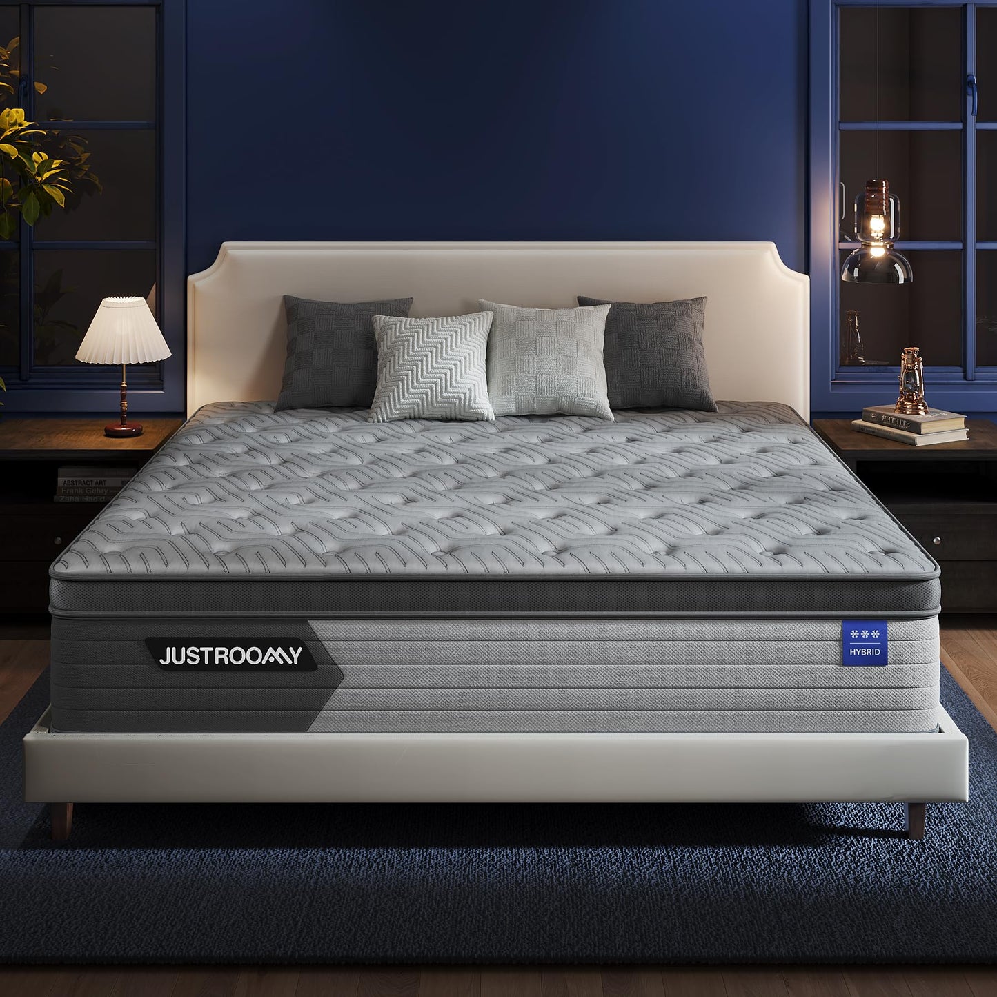 JUSTROOMY King Mattress 14 Inch Hybrid Mattress with Gel Memory Foam, Cooling Ice Silk Top, Firm Mattress in a Box, Back Pain Relief, Individual Pocket Spring-Extra Edge Support, 76*80", US Assembly
