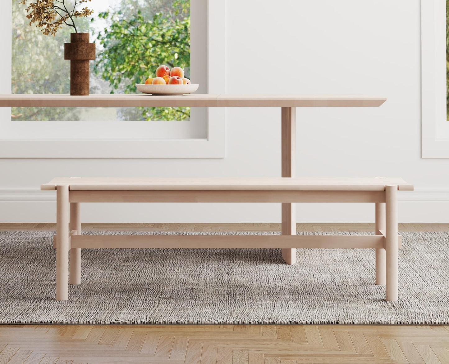 EALSON Solid Wood Bench Modern Farmhouse Entryway Bench 55” Long Dining Benches Seat End of Bed Benches for Bedroom, Kitchen, Hallway, Living Room, White Wash