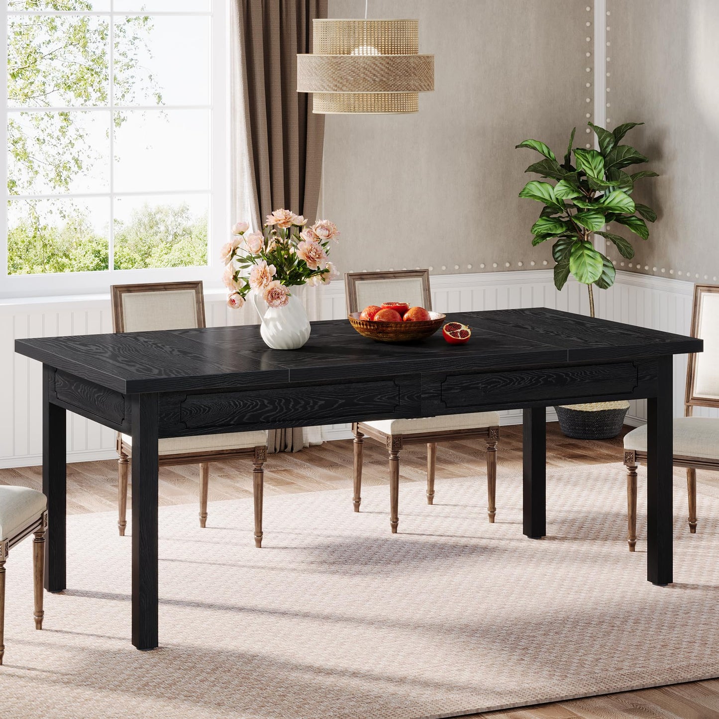 Tribesigns 63-inch Farmhouse Dining Table for 4-6, Rectangular Dining Room Table with Sturdy Legs, Modern Kitchen Dinner Table for Dining Room, Living Room, Kitchen (Black)