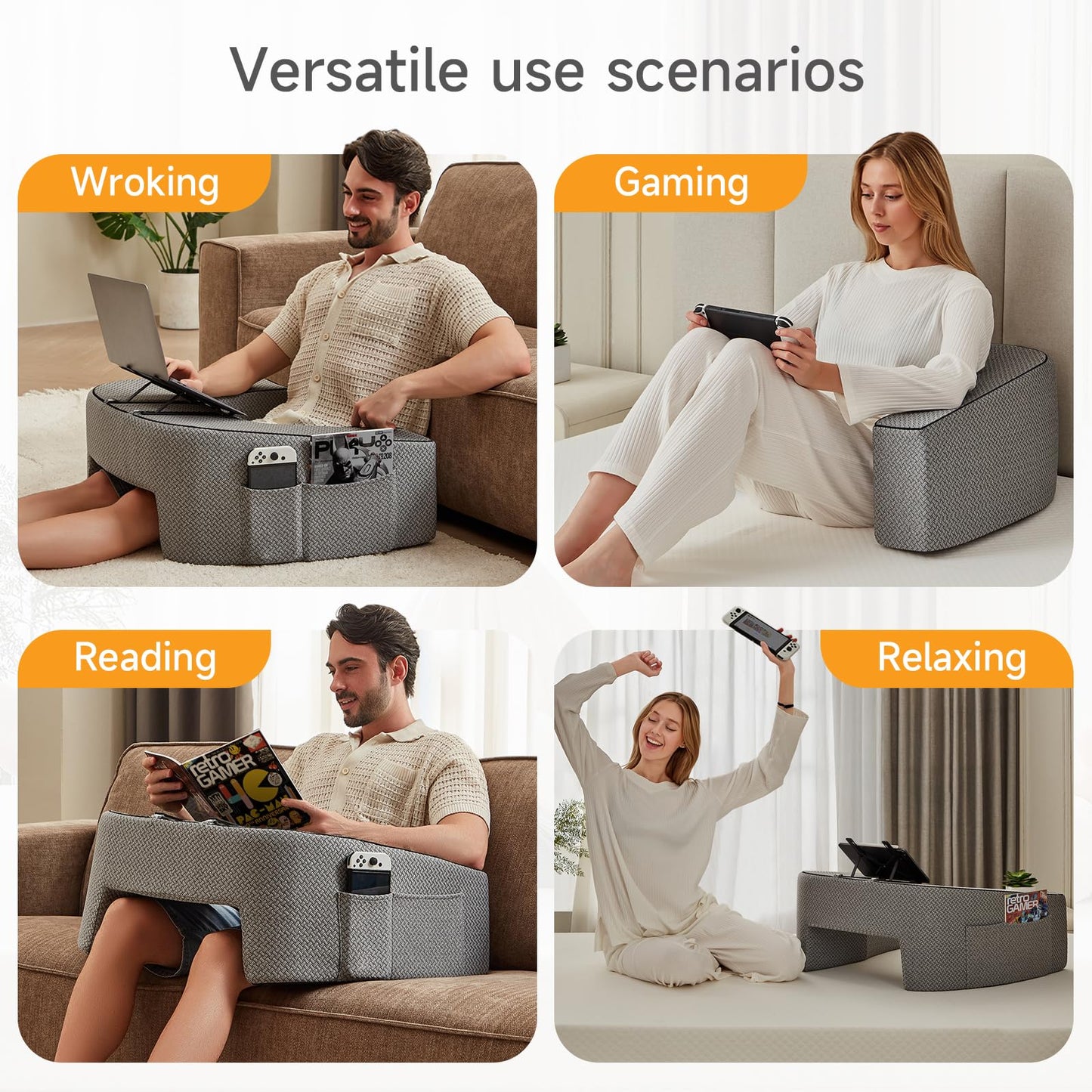 AskDesk Reading Pillow for Lap,Extra Large Soft Foam Lap Desk Pillow,Arm Rest Pillow for Adult,Reading Pillow/Gaming Pillow/Working Bed Desk,for Sitting in Bed,Floor,Sofa,Large Size