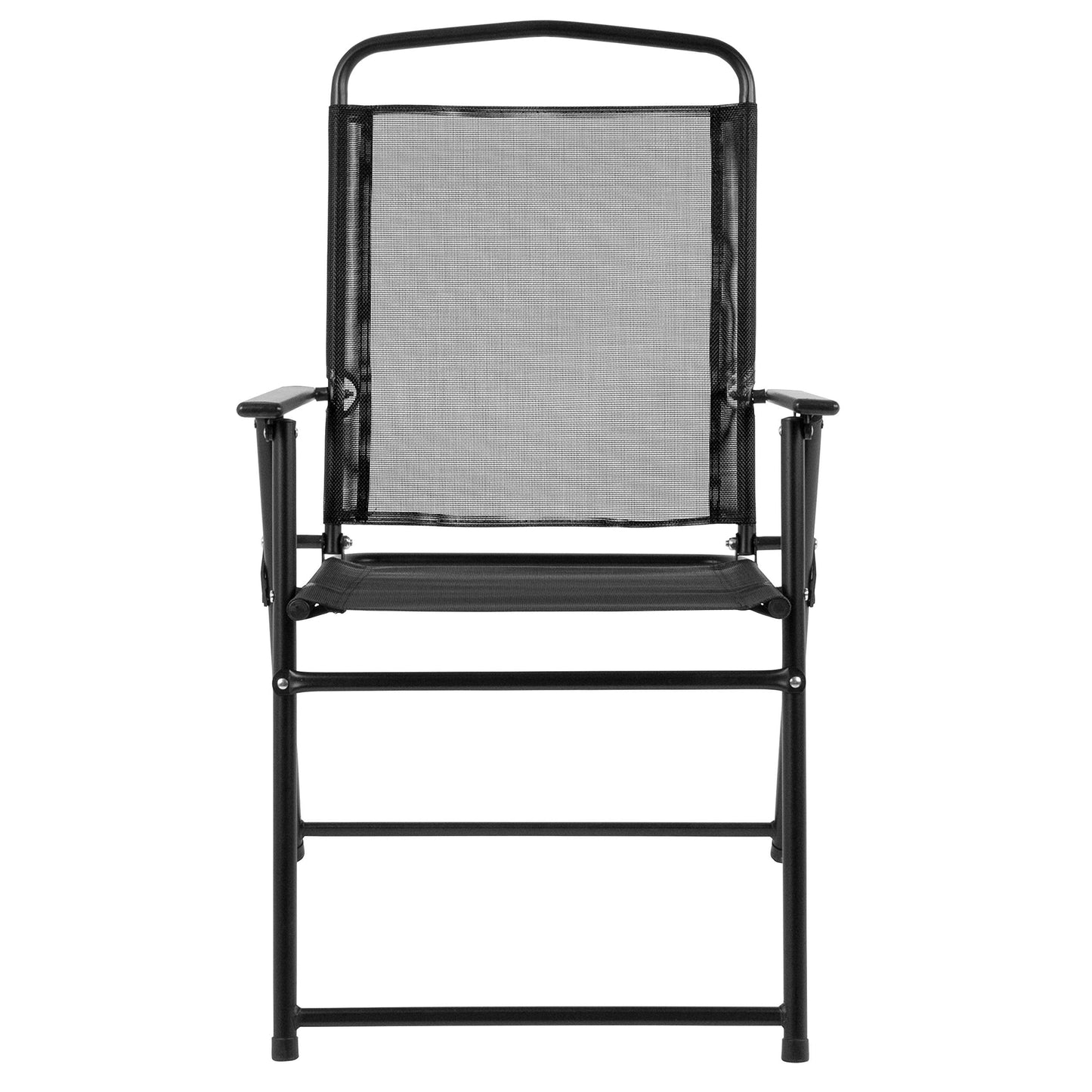 Flash Furniture Nantucket 6-Piece Patio Dining Set with Glass Table, 4 Folding Chairs, and Umbrella, Outdoor Patio Set, Black
