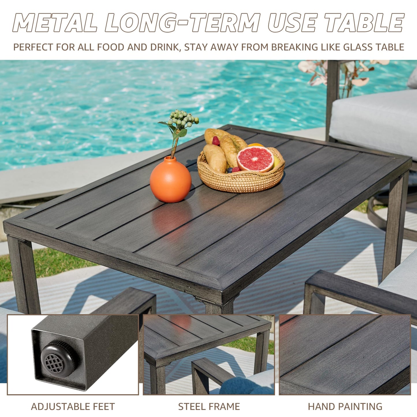 NATURAL EXPRESSIONS 4 Pieces Patio Furniture Sets, Modern Metal Outdoor Conversation Sets with High Back All Weather Hand-Woven Rope Rocking Swivel Chairs, Loveseat, Metal Table, 5.5" Thick Cushions