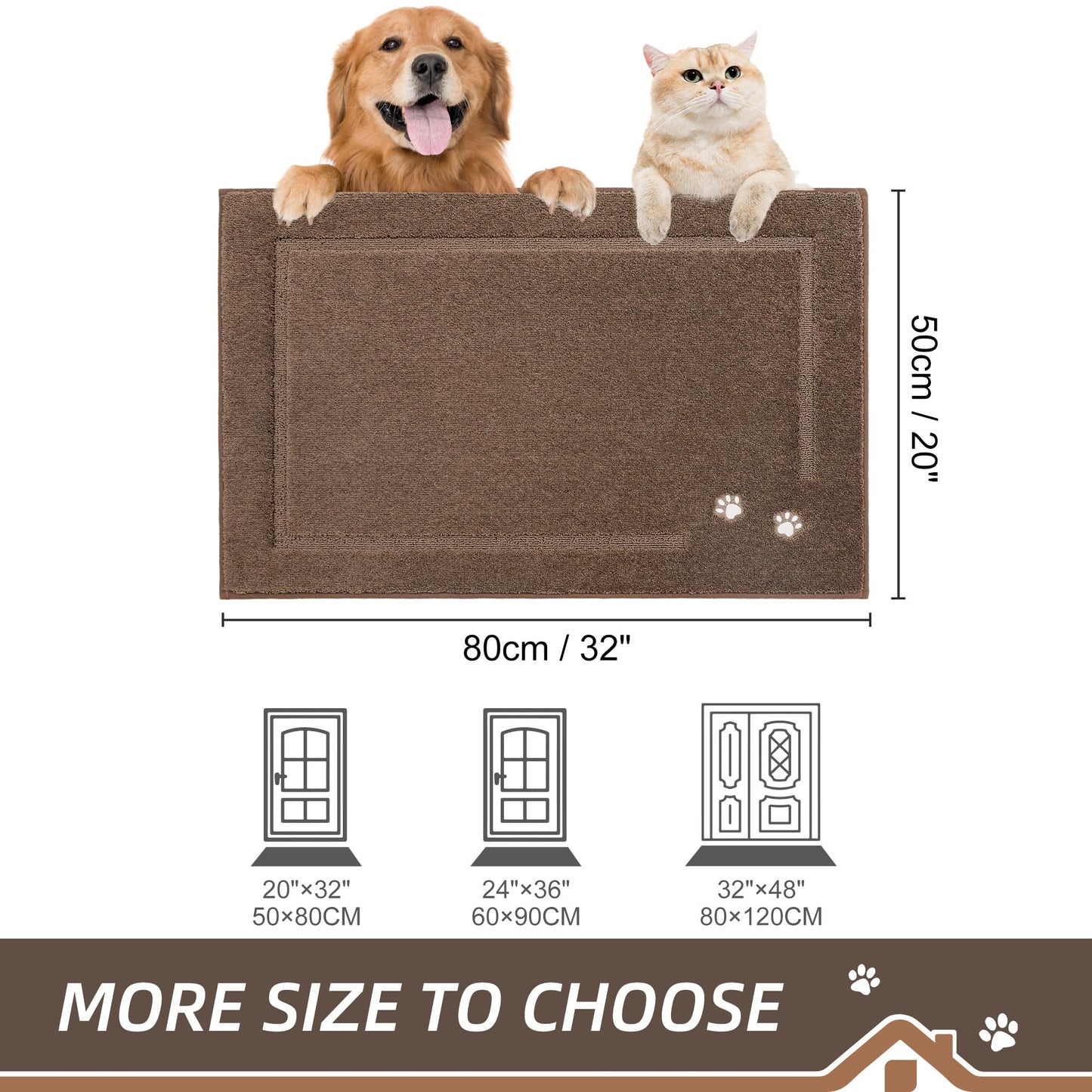 BEQHAUSE Dog Door Mat for Muddy Paws 20"x32" Dirt Trapper Absorbent Doormat Non Slip Entryway Rugs Washable Stain Resistant Welcome Floor Mat Soft Low-Profile for Front Back Door, Brown