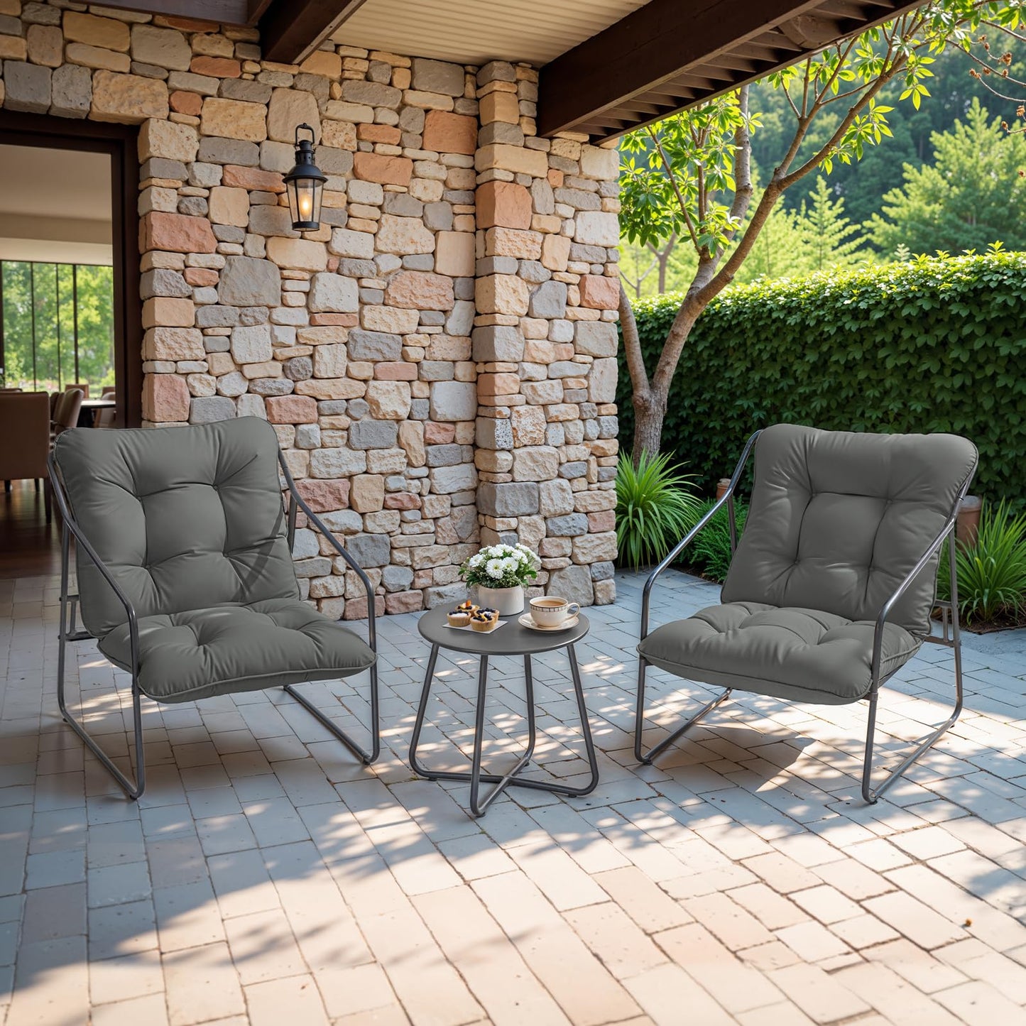 ONBRILL 3 Pieces Patio Furniture Set, Outdoor Conversation Set with 2 Outdoor Chairs and Coffee Table, Outdoor Furniture for Porch Garden Poolside Balcony Backyard, Grey