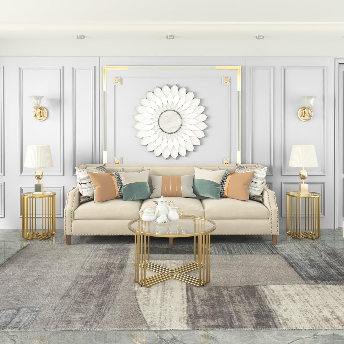 Esucllc Round Coffee Table, Glass Coffee Tables for Small Space, Modern Center Table for Living Room, Sofa Side Table with Metal Steel Frame, Circle Coffee Table for Home, Office, Apartment, Gold