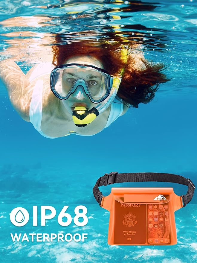 HEETA 2/3/4 Pack Waterproof Pouch with Waist Strap, Screen Touchable Dry Bag with Adjustable Belt for Phone Valuables for Kayaking, Swimming, Snorkeling, Boating, Fishing, Surfing & Beach