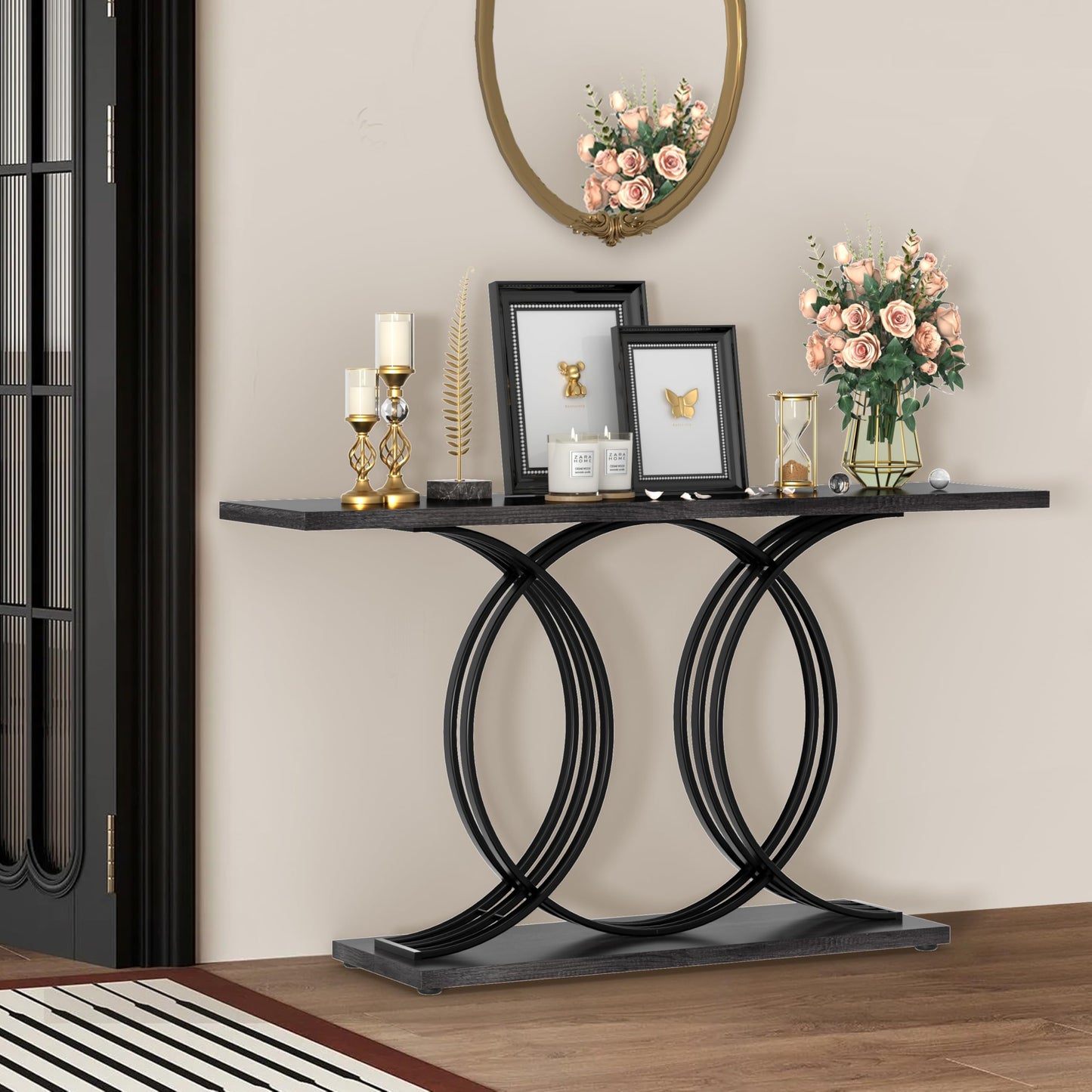 Keelian 54 Inch Console Table for Entryway, Hallway Sofa Table, End Tables for Living Room,Narrow Accent Decor Furniture with Circle Metal Legs for Foyer, Entrance
