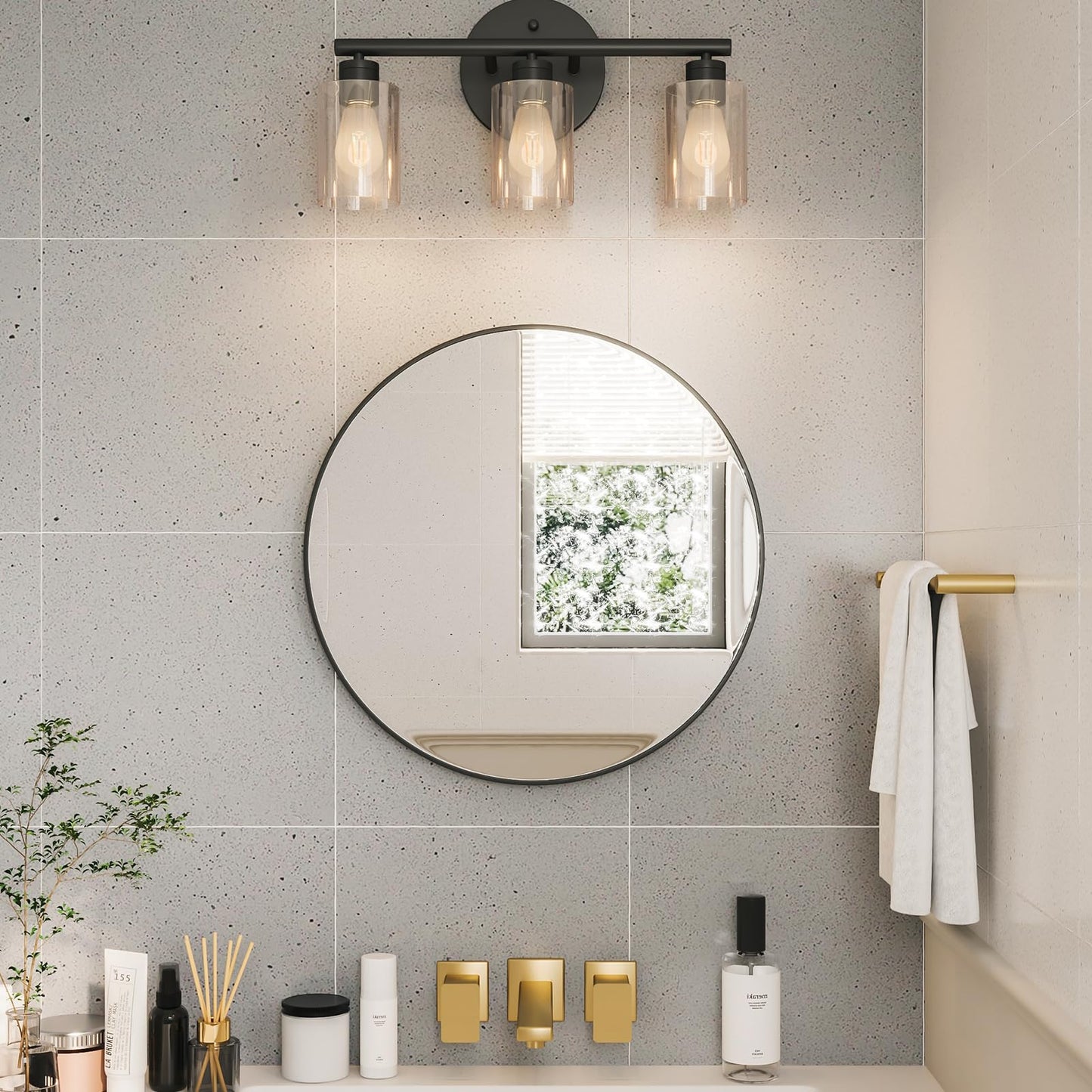 Growsun 30 inch Wall Round Mirror, Large Wall Mounted Circle Mirror Black Metal Frame for Bathroom, Entry, Dining Room, & Living Room