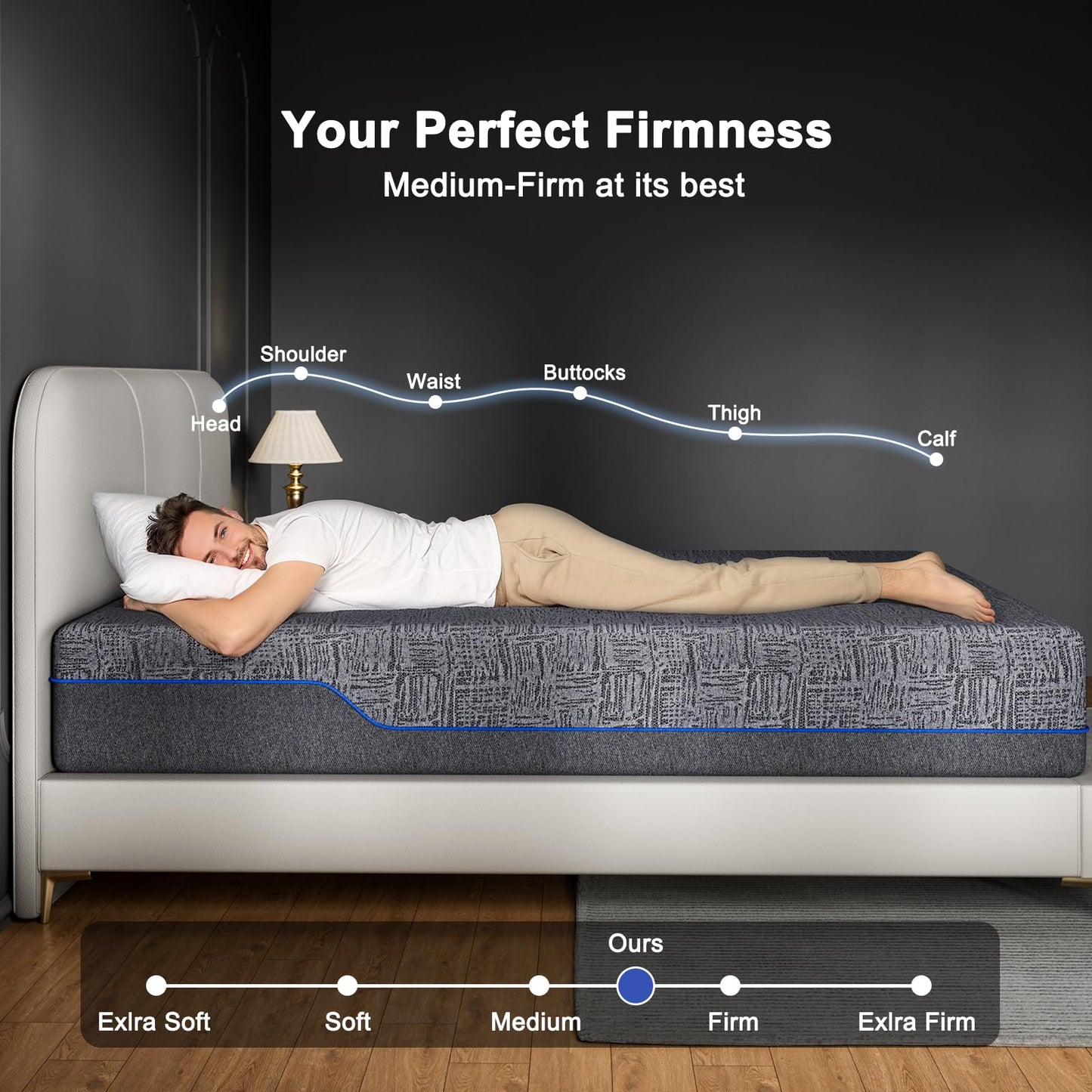 Amada 12 Inch Queen Mattress, Queen Memory Foam Mattress, Cooling Sleep & Pressure Relief, Medium Firm Plus Feel & Fiberglass-Free, Graphene Fabric, CertiPUR-US Certified Mattress Bed in a Box