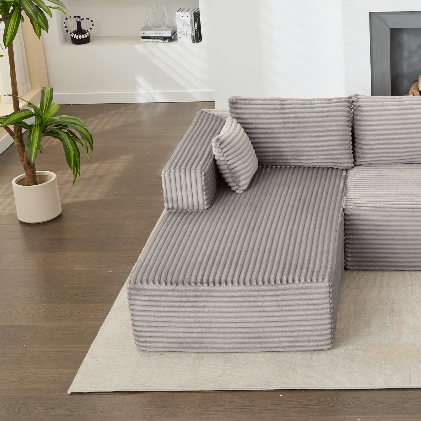 Modular Sectional Sofa with L-Shape Chaise, Boneless Cloud Couch with Deep Seat, Sponge Compression Sofas No Assembly Required, Upholstered Couches for Living Room Bedroom, (Half Chaise, Beige)