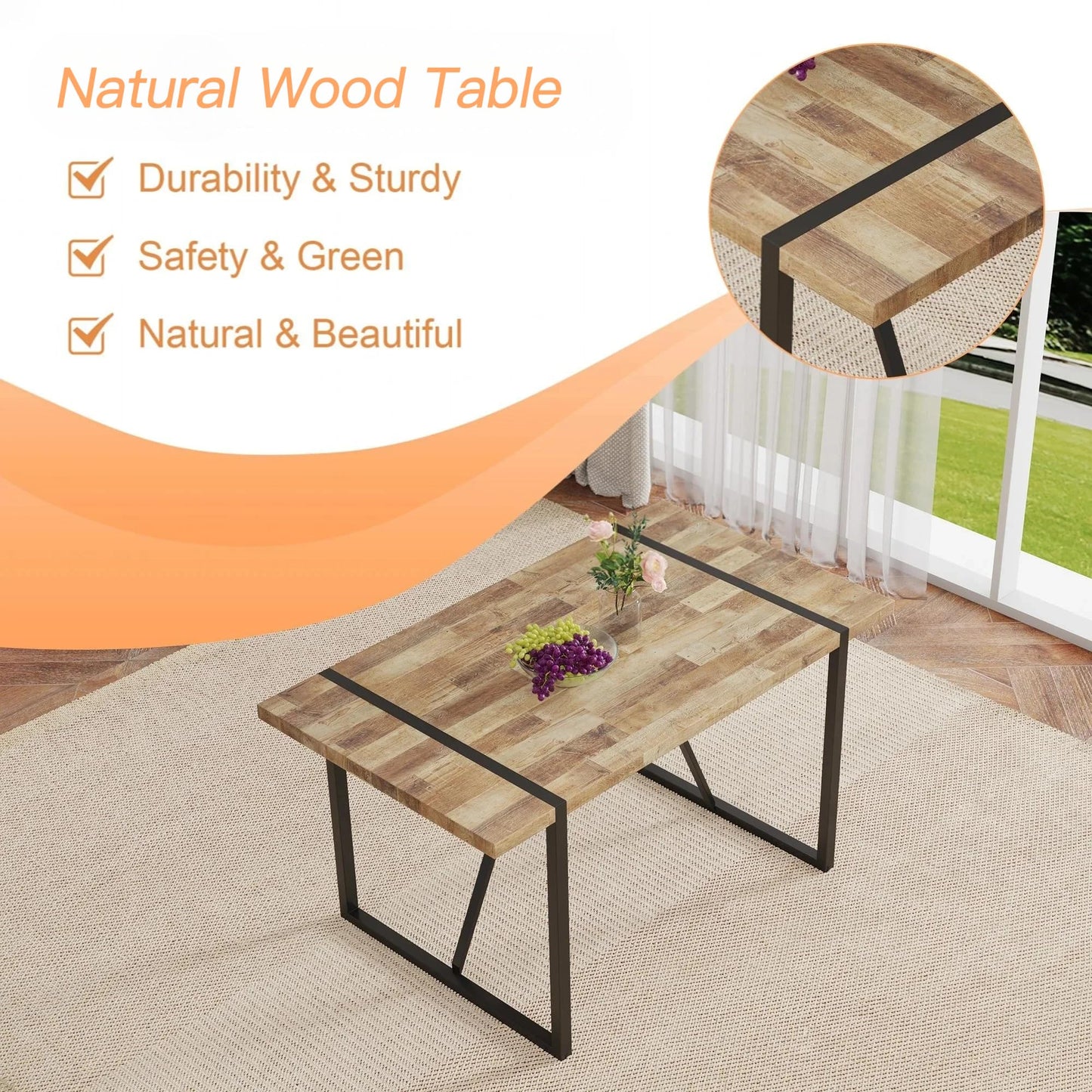 MUUOKY 55'' Dinner Table Set for 4, Rectangular Wood Kitchen Table Set for 4 with Chairs, 5 Piece Dining Tables Set for Kitchen and Dining Room