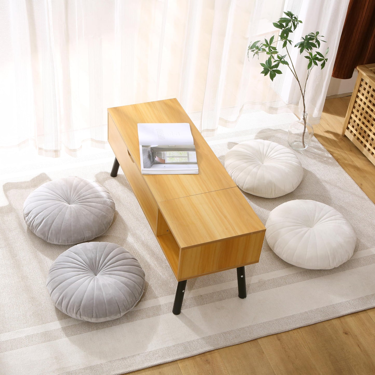 MolynnChic Floor Pillow Meditation Cushion Round Large Floor Pillows Seating for Adults, Velvet Thick Floor Cushions for Yoga Living Room Balcony Outdoor Tatami 18inch（Beige）