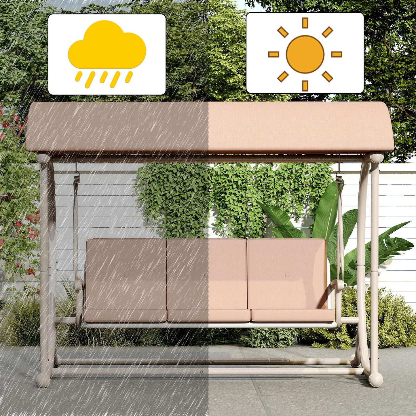 DAYAOUTDOOR Patio Swing with Canopy, Outdoor Swinging with Stand, Backyard Swings for Adults, 2 in 1 Porch Swing Bed, Outdoor Patio Swings,Yard Heavy Duty Covered Patio Swing, Khaki