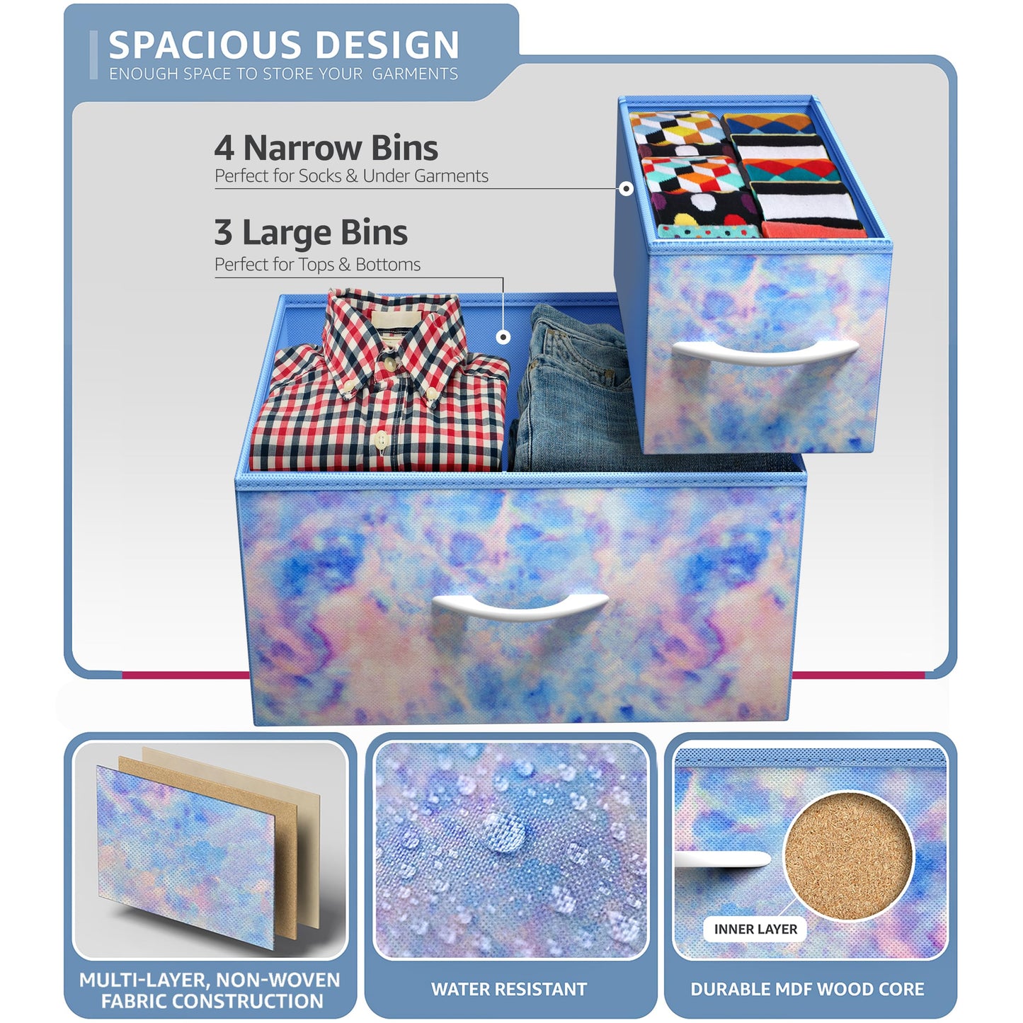 Sorbus Kids Dresser with 7 Drawers - Storage Chest Organizer Unit with Steel Frame, Wood Top & Handles, Tie-dye Fabric Bins for Clothes - Wide Furniture for Bedroom Hallway Kids Room Nursery & Closet