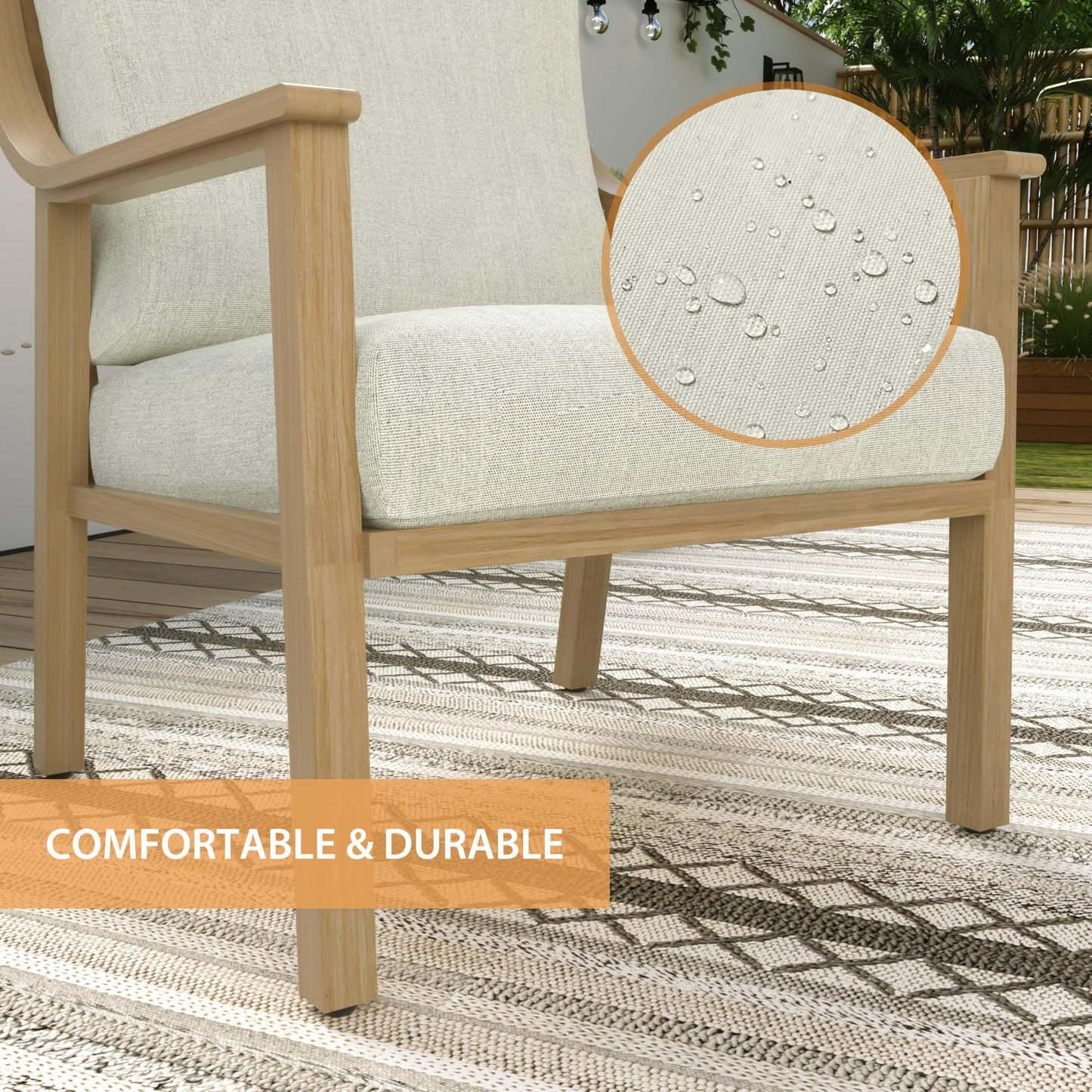 HAPPATIO 3-Piece Patio Bistro Set, All-Weather Aluminum Outdoor Conversation Set Includes 1 Side Table and 2 Cushioned Armchairs for Porch, Deck, or Garden