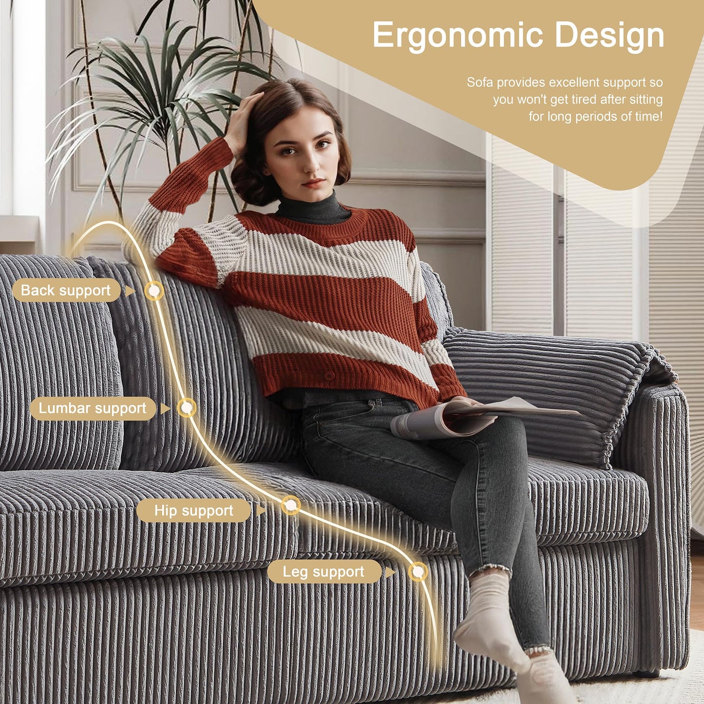 Chorlenimi Convertible Futon Sofa Bed Queen Size Sleeper Sofa with Mattress Included Pull Out Couch Bed Corduroy Couch Beds for Bedrooms Couches for Living Room (Gray, 80")