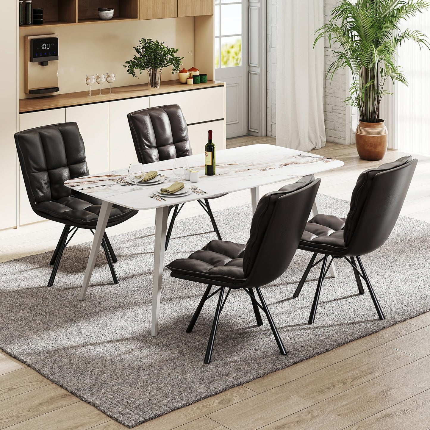 Bestier Home Office Chairs Set of 2, Modern Accent Chair with Metal Legs, Comfortable Upholstered PU Leather Chairs for Bedroom Dining Living Room Chairs, Dark Brown