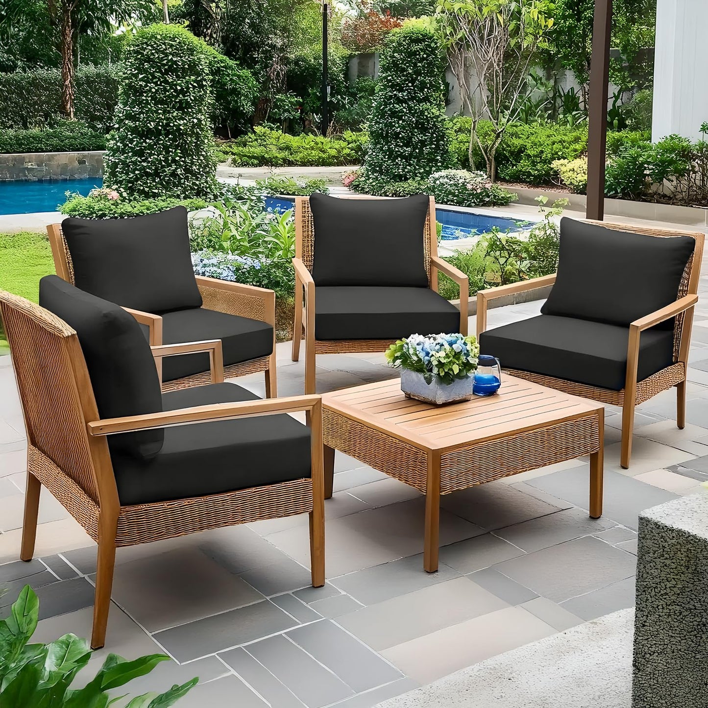 Fabuday Outdoor Chair Cushions Set - 22 x 22 Inch Waterproof & Fade Resistant Patio Furniture with Removable Cover Deep Seat & Back Pillow with Ties Replacement for Sunbrella Outside Sofa Couch Gray