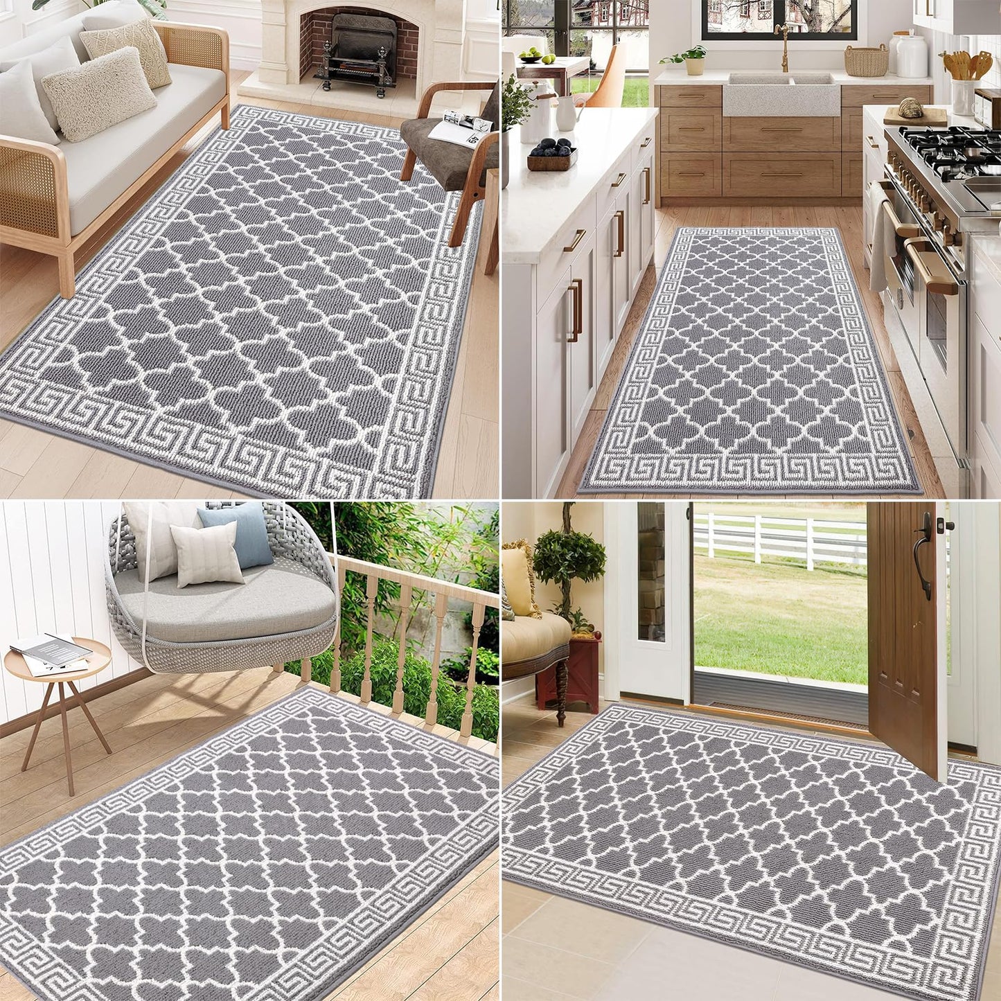 Pauwer Door Mat Indoor Entrance 36"x60" Absorbent Dirt Trapper Welcome Mats for Front Door Washable Entryway Rugs Ultra Thin Doormat Non Slip Runner Rugs for Hallway Kitchen Laundry Room, Grey
