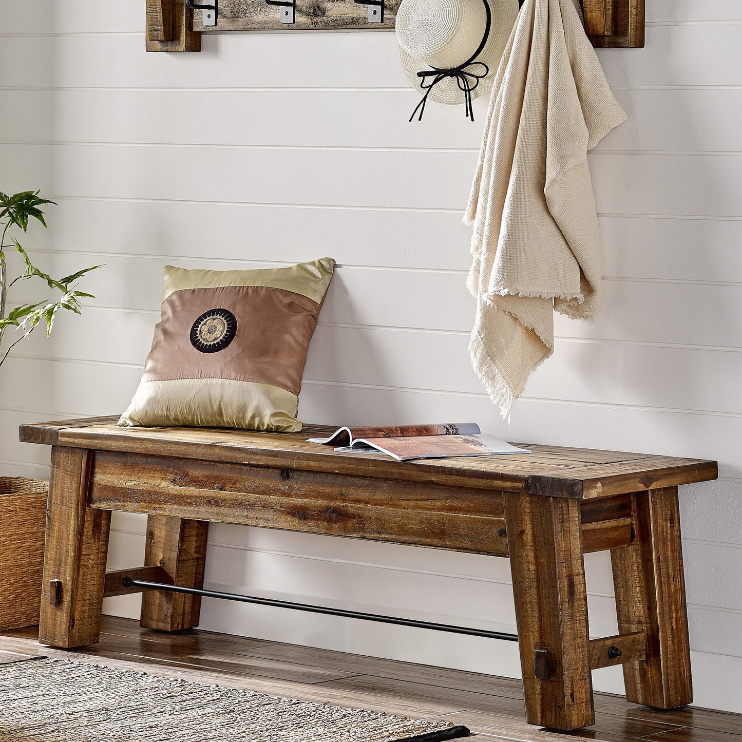 Durango Rustic Farmhouse Style 60-Inch Wood Bench - Industrial Modern Accent Furniture with Solid Wood Seat for Entryway, Dining Room, Hallway, Foyer, or Kitchen by Alaterre Furniture