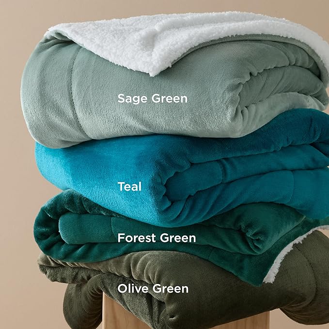 Bedsure Sherpa Fleece Throw Blanket for Couch - Thick and Warm, Soft Fuzzy Plush Throw Blanket for Winter, Forest Green, 50x60 Inches