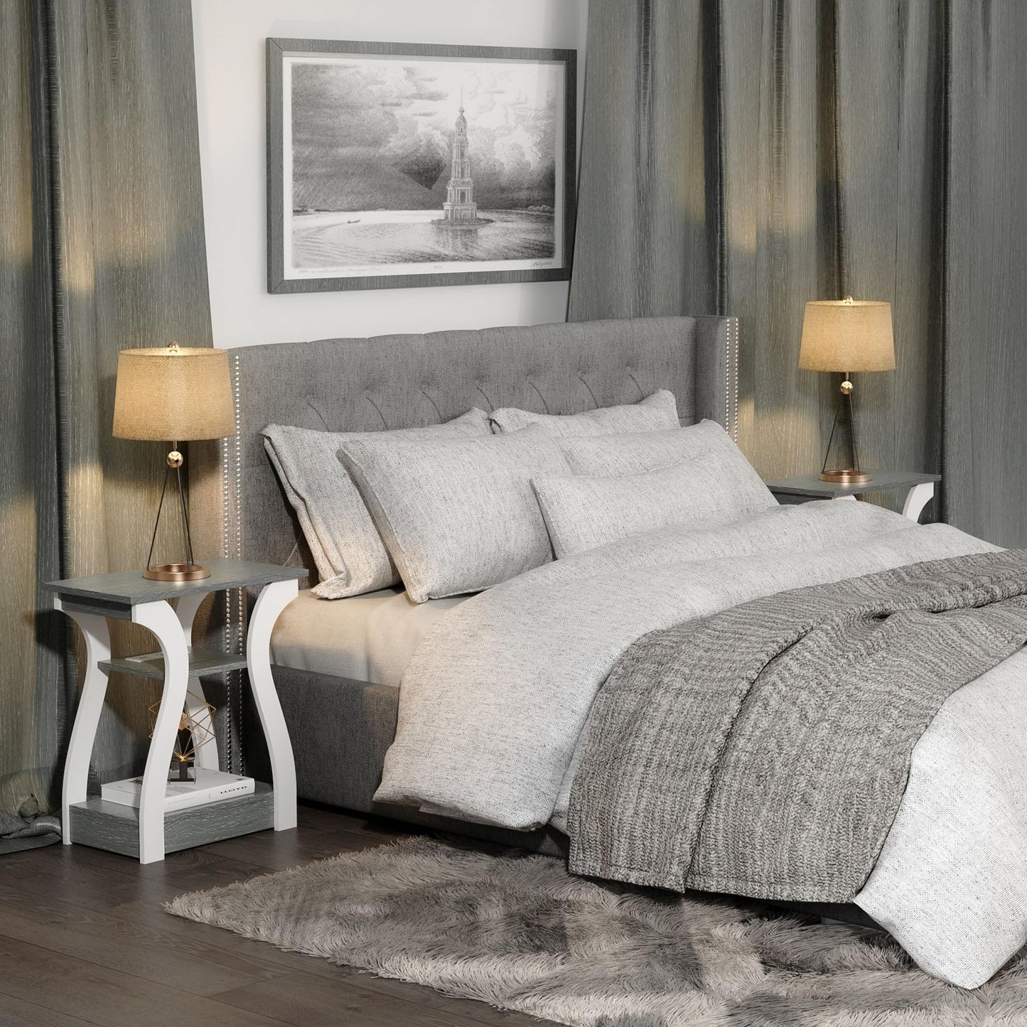 FROMJBEST End Table Set of 2, Side Table with Charging Station, USB Ports and Outlets, 3 Tier Nightstand, Sofa Table for Small Spaces, Beside Table with Storage Shelf for Living Room, Bedroom