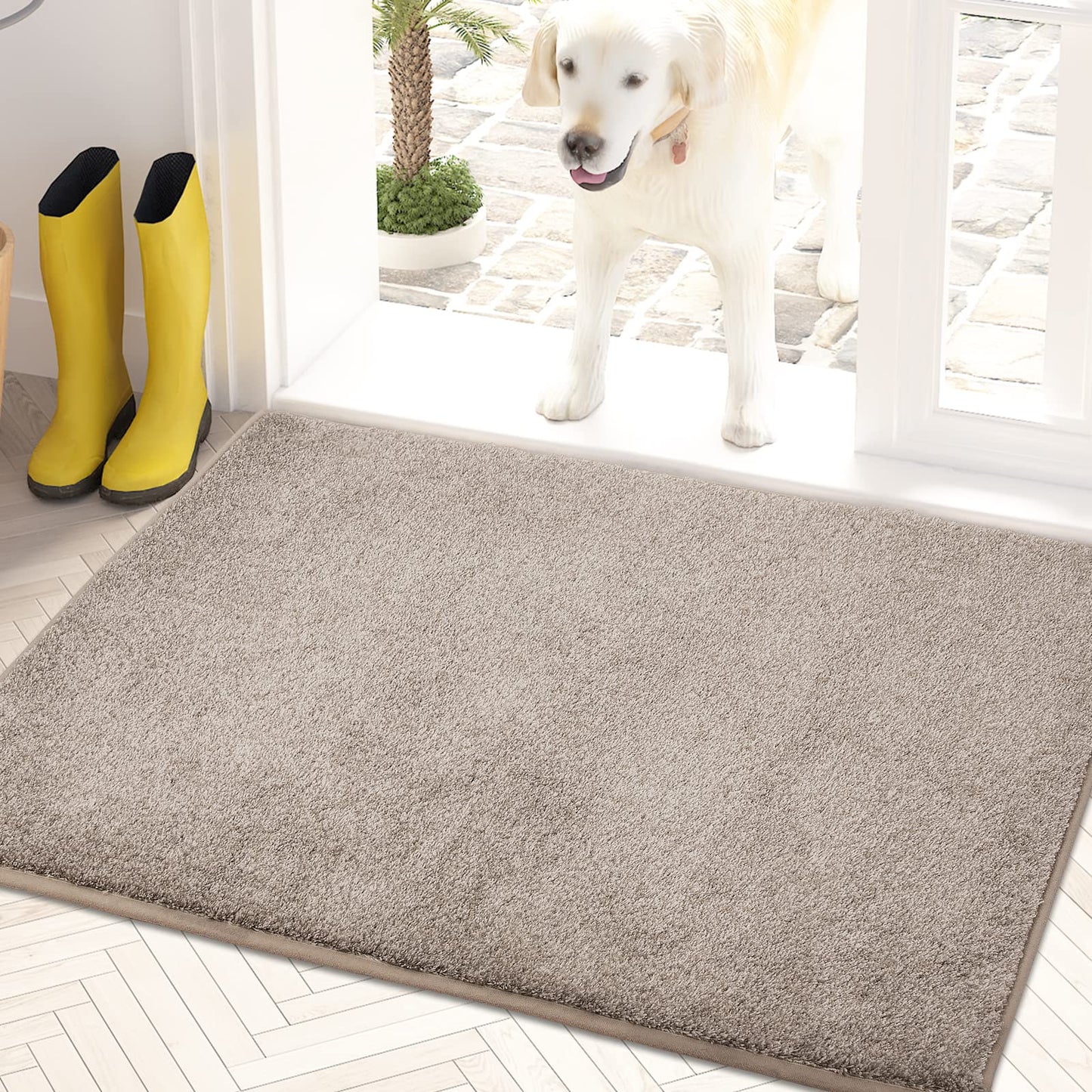 PURRUGS Dirt Trapper Door Mat 24" x 35.5", Non-Slip Machine Washable Entry Rug, Shoe Scraper, Dog Doormat, Super Absorbent Welcome Mat for Front & Back Door, Muddy Shoes & Paws, Taupe