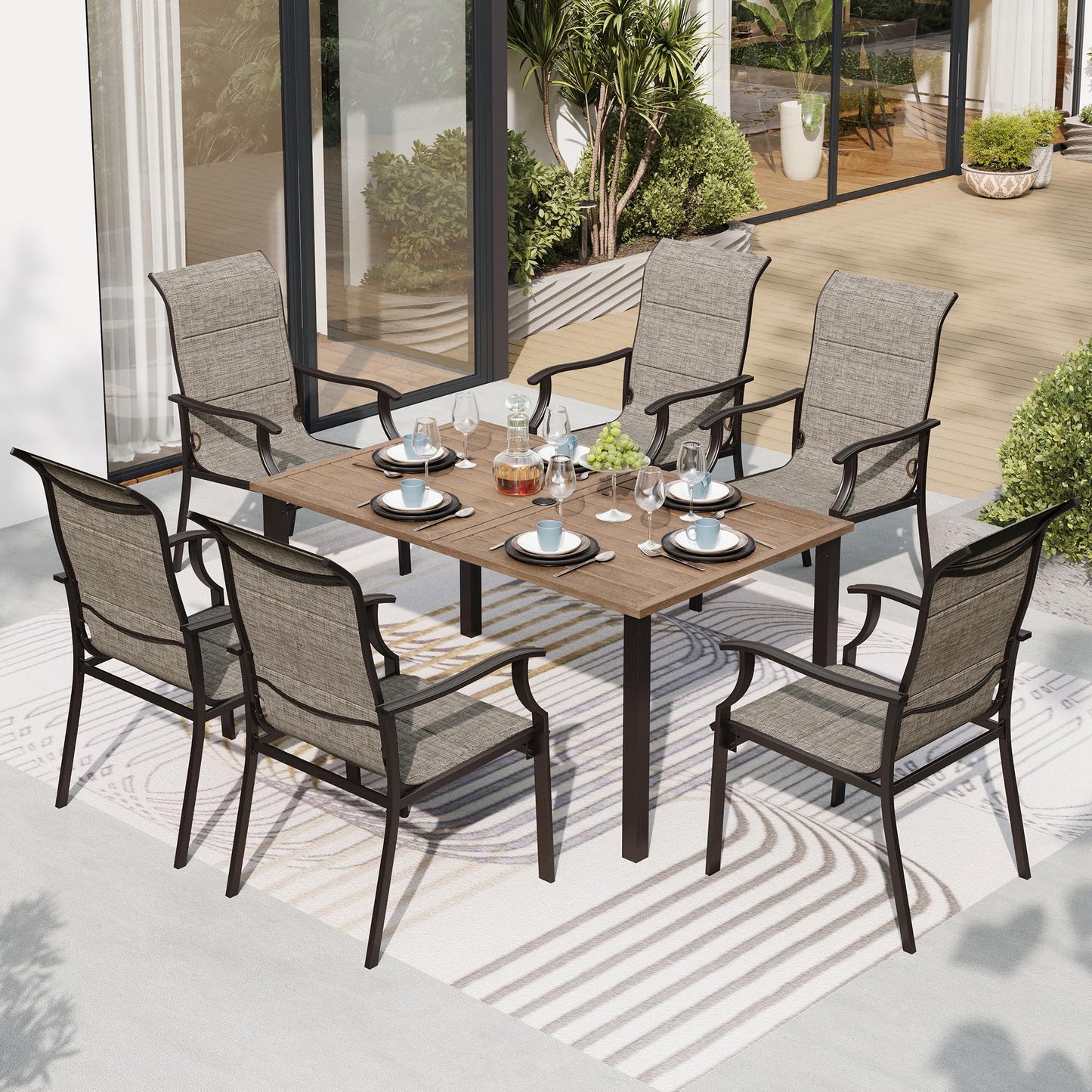 SUNSHINE VALLEY 7 Piece Outdoor Dining Set for 6, Outdoor Table and Chairs Set for 6 with 1 Patio Dining Table(1.61"-2" Hole) and 6 Textilene Patio Chairs, Patio Dining Set for Deck Backyard