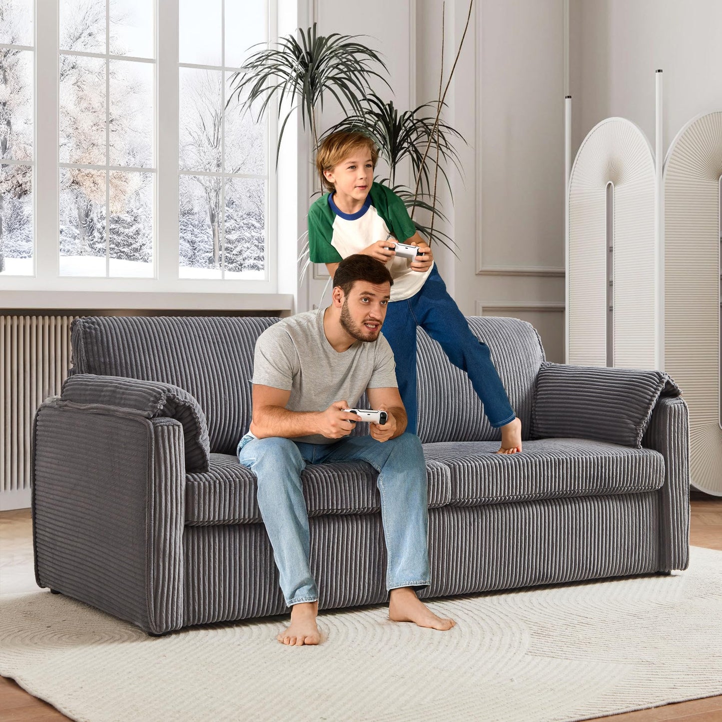 Chorlenimi Convertible Futon Sofa Bed Queen Size Sleeper Sofa with Mattress Included Pull Out Couch Bed Corduroy Couch Beds for Bedrooms Couches for Living Room (Gray, 80")