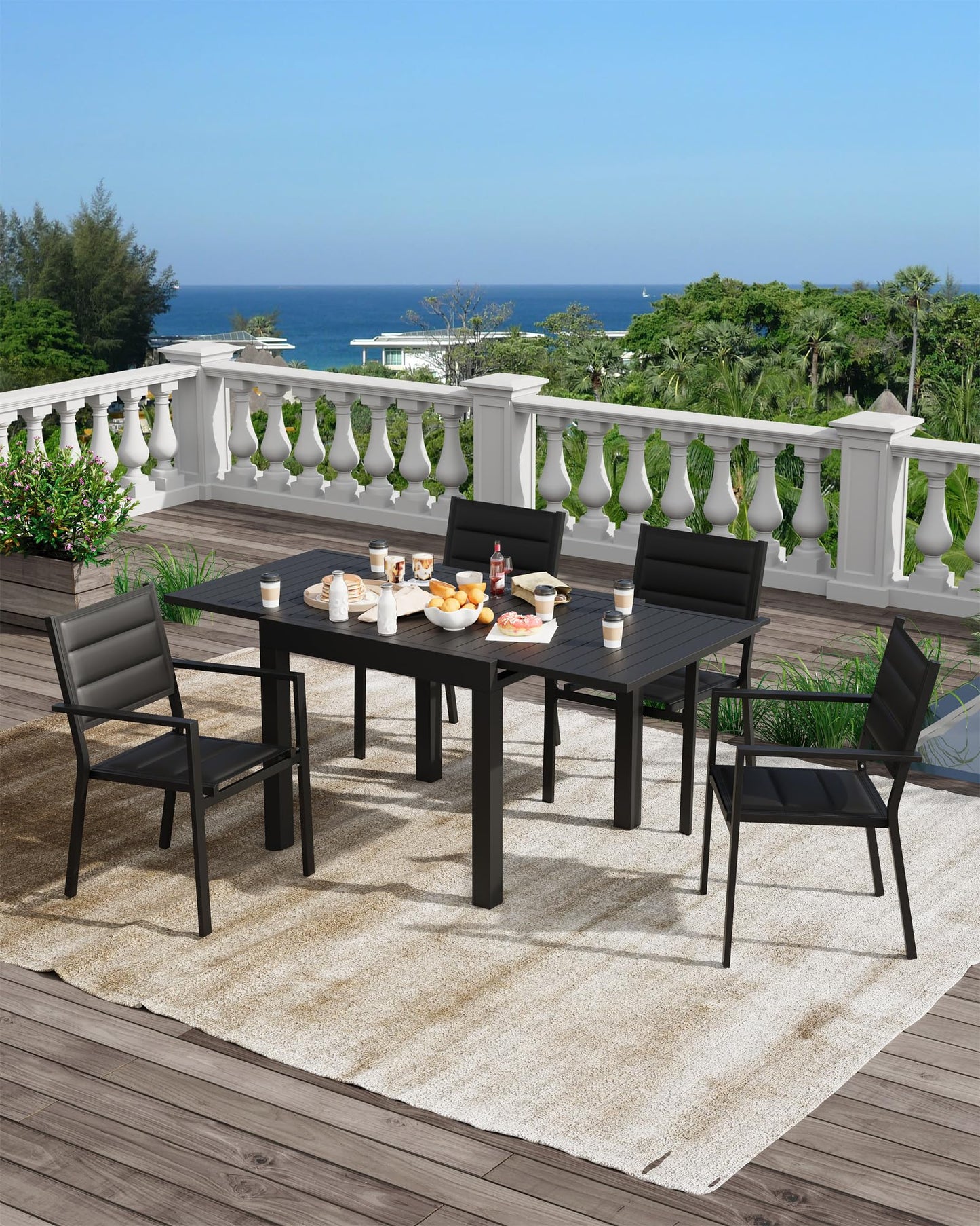 Expandable Patio Table for 4-6 Persons, Extentable Outdoor Dining Table Set 31.5”-63”, Aluminum Slat Frame, Rectangular, for Porch, Deck, Garden, Pools, Table, Grey