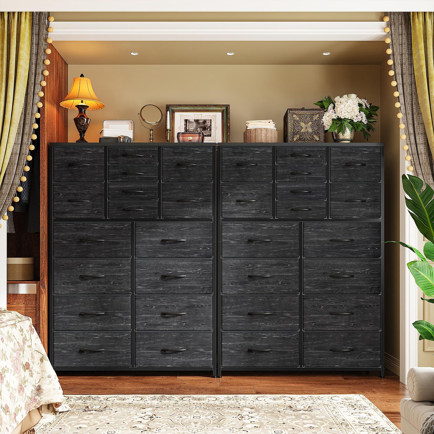 Romorgniz 57“H Tall Dresser for Bedroom with 16 Drawers,Fabric Dressers & chests of Drawers for Closet,Large Black Dresser with Sturdy Metal Frame, Wood Top,Entryway, Hallway