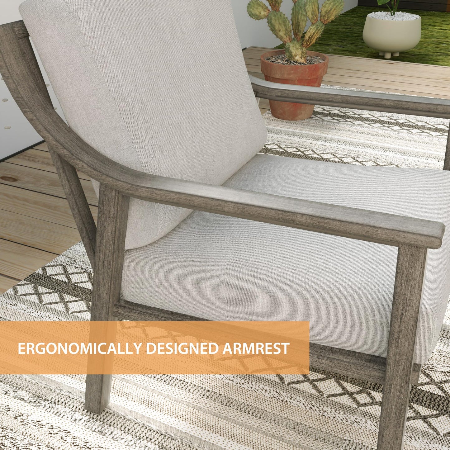 HAPPATIO 3-Piece Patio Bistro Set, All-Weather Aluminum Outdoor Conversation Set Includes 1 Side Table and 2 Cushioned Armchairs for Porch, Deck, or Garden (Grey)