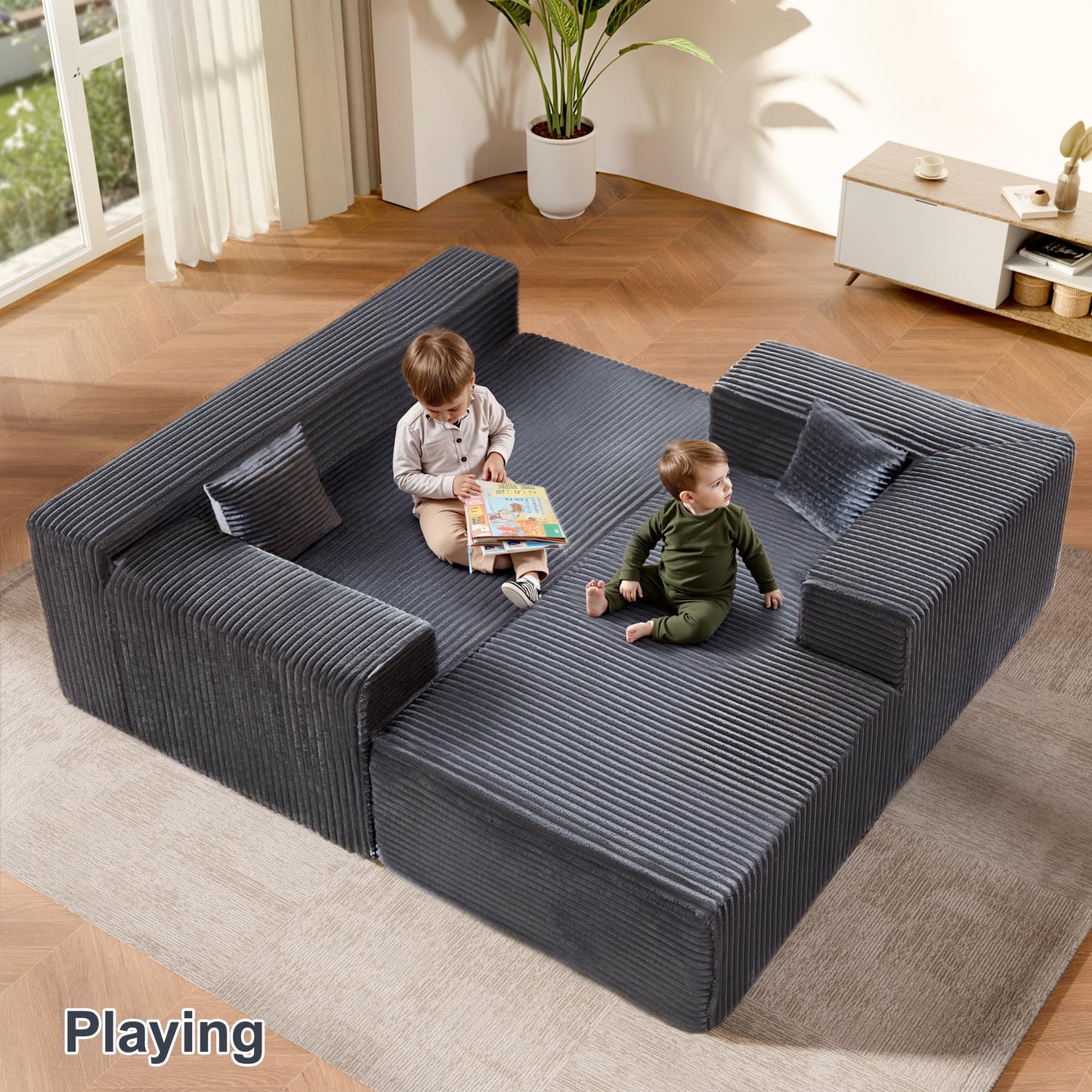 ComeWay 104" Sectional Couches for Living Room, Modular Sectional Sofa with Deep Seat, L-Shape Couch with Chaise, Cloud Couch for Living Room Bedroom, No Assembly Required (Flannel, Right)
