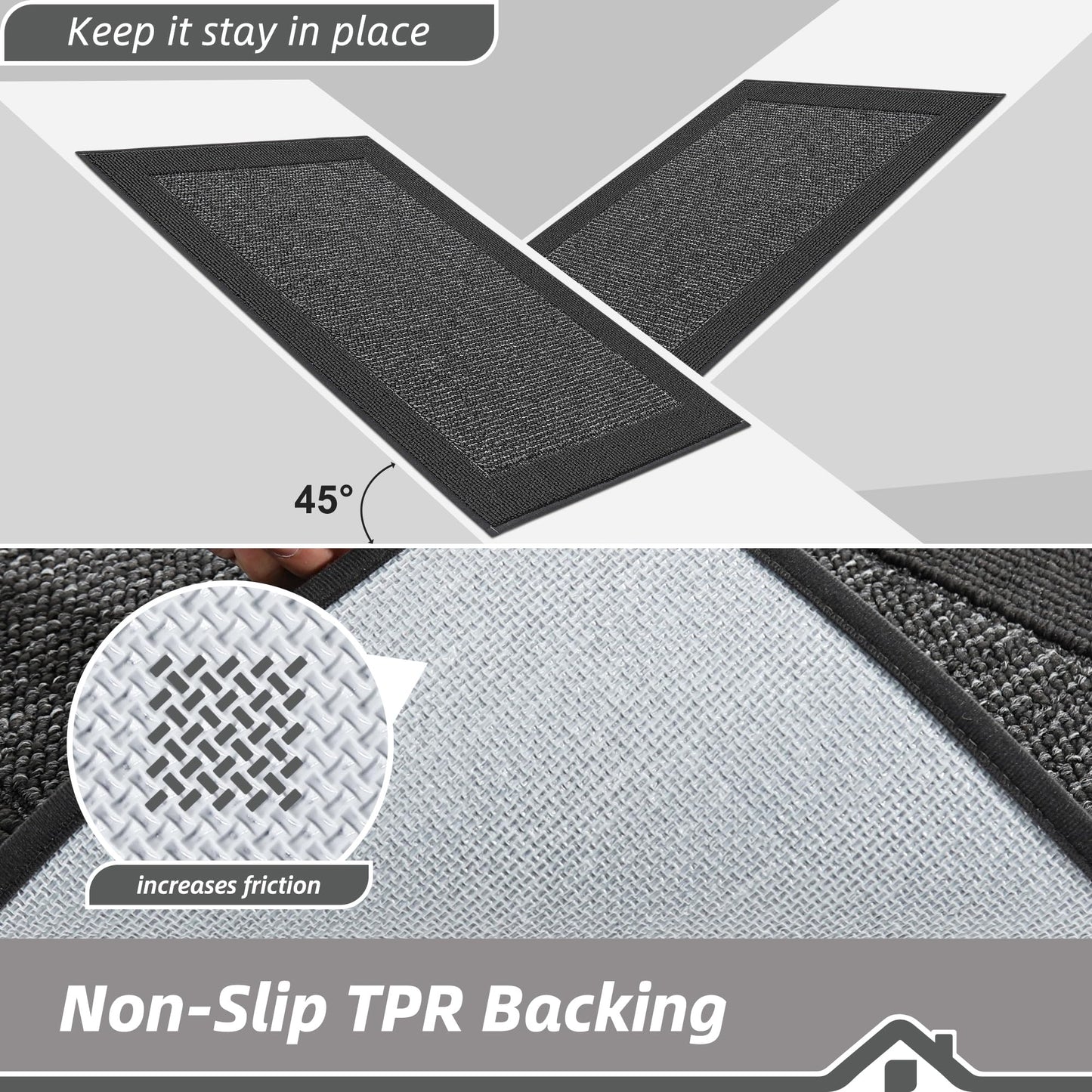 BEQHAUSE Indoor Door Mat 20" x 32", Dirt Trapper Door Mats Non-Slip Entryway Rugs Washable, Resist Dirt Absorbent Welcome Mat, Low Profile Floor Mats for Front Back Door and Entryway, Charcoal
