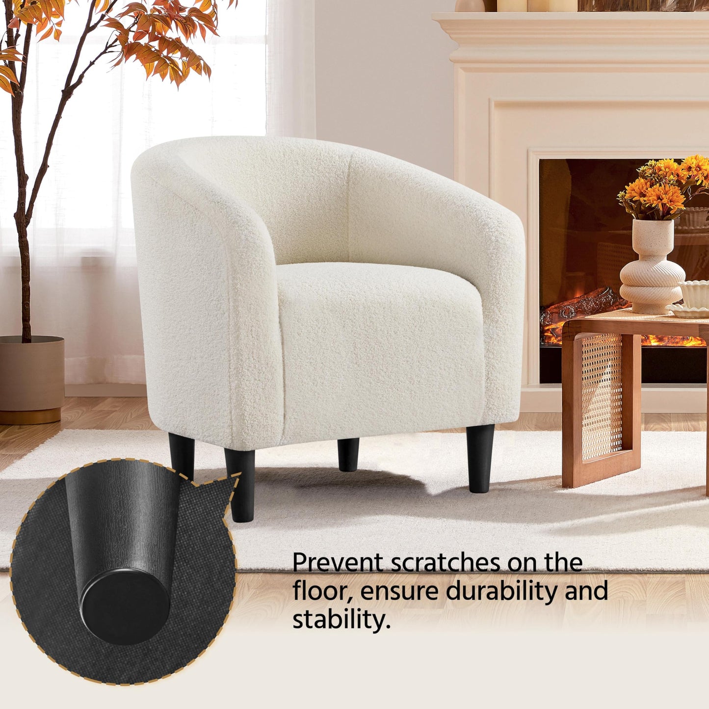 Yaheetech Barrel Chairs, Furry Accent Chairs, Sherpa Chairs with Soft Padded Armrest, Fuzzy Club Chairs for Living Room Bedroom Waiting Room Office, Accent Chairs Set of 2, Ivory