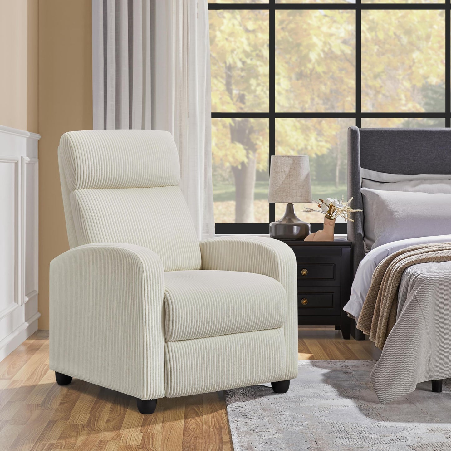 Yaheetech Corduroy Recliner Chair Single Sofa Home Theater Seating Adjustable Modern Reclining Chair for Living Room Bedroom Home Theater Beige