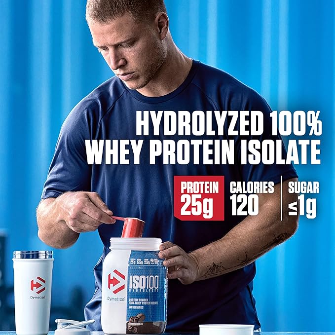 Dymatize ISO100 Whey Protein Powder Isolate, Gourmet Vanilla, 25g of Protein, 20 Servings, 5.5g BCAAs, Less Than 120 Cal., Gluten Free, 1g Fat, 1g Sugar, 2g Carb