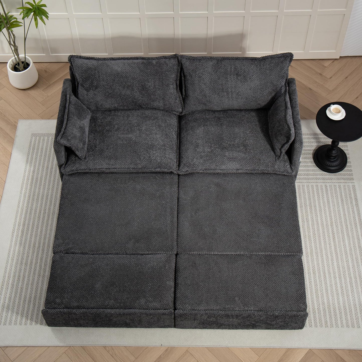 GRAINLLE King Size Pull Out Couch Bed,Convertible Loveseat Sleeper Sofa Couch with Pull-Out Bed, USB Charging & Side Storage,3-in-1 Corduroy Sleeper Sofa Bed for Living Room, Bedroom(Grey, 73.6'')