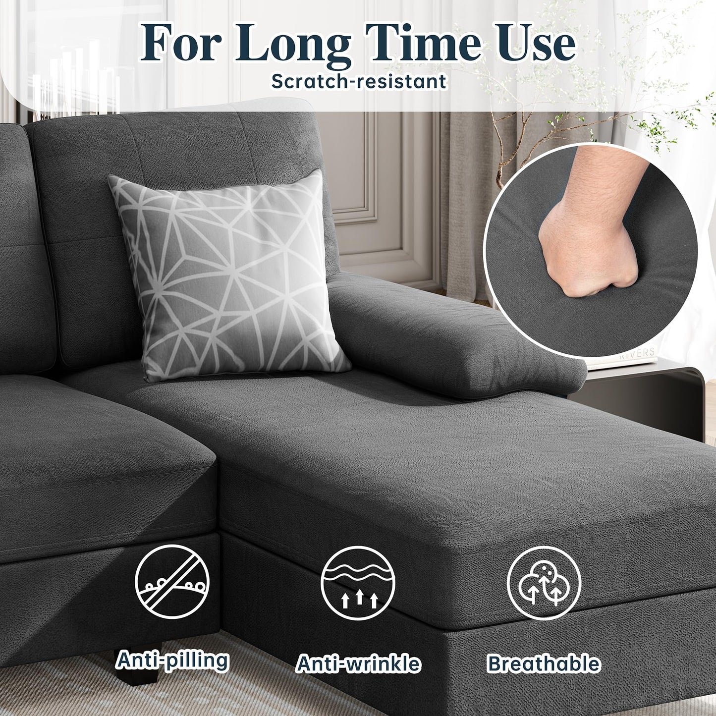 Meilocar Sectional Couches for Living Room, 106 in U Shaped Couch Soft Sectional Sofa with Double Chaise, Comfortable Fabric 4 Seat Sofa Couch for Apartment (Black)