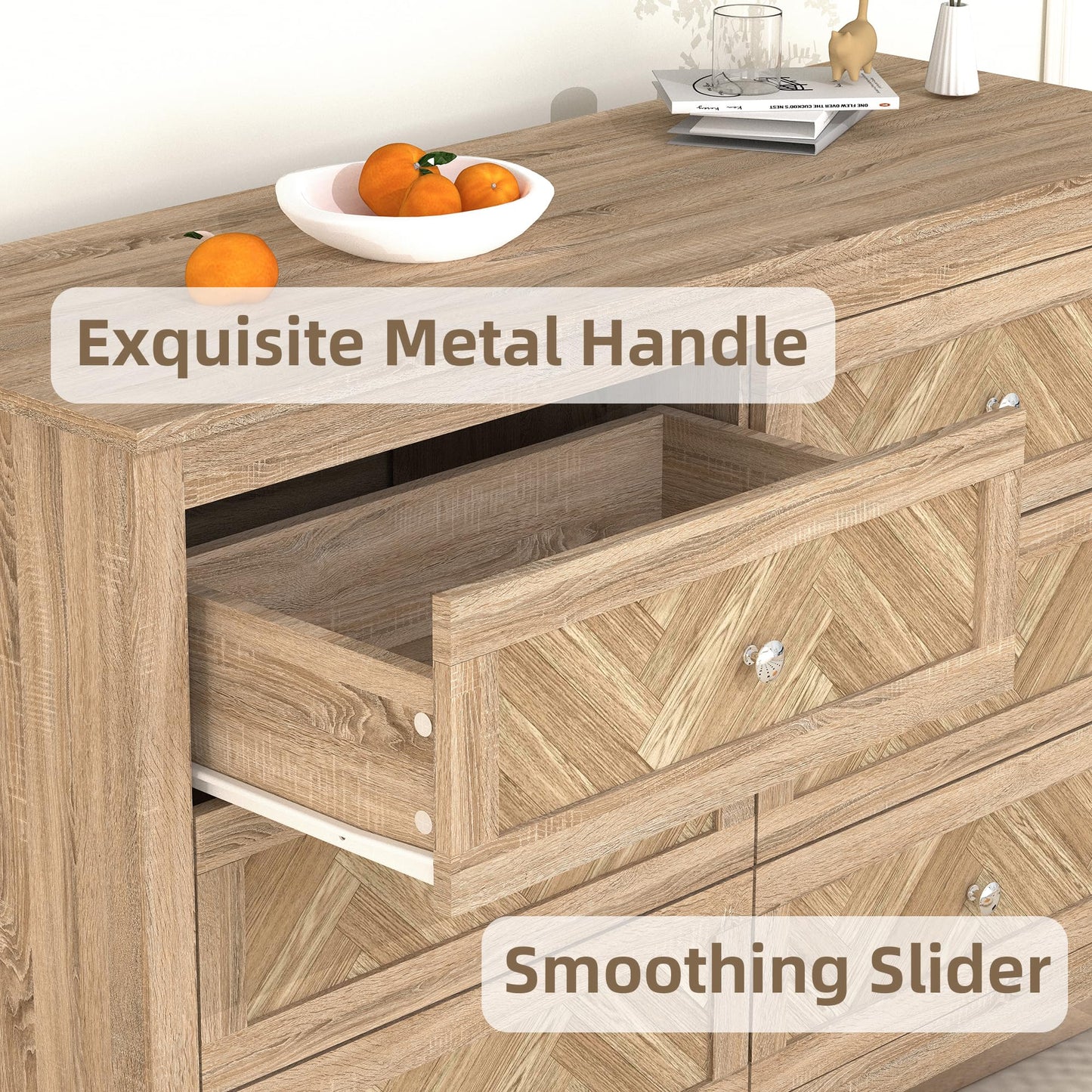 HXZDZ 3 Pieces Bedroom Set with 6 Drawer Dresser and 2 Drawer Nightstands, Wooden Dresser and Nightstands for Bedroom, Natural Wood Grain